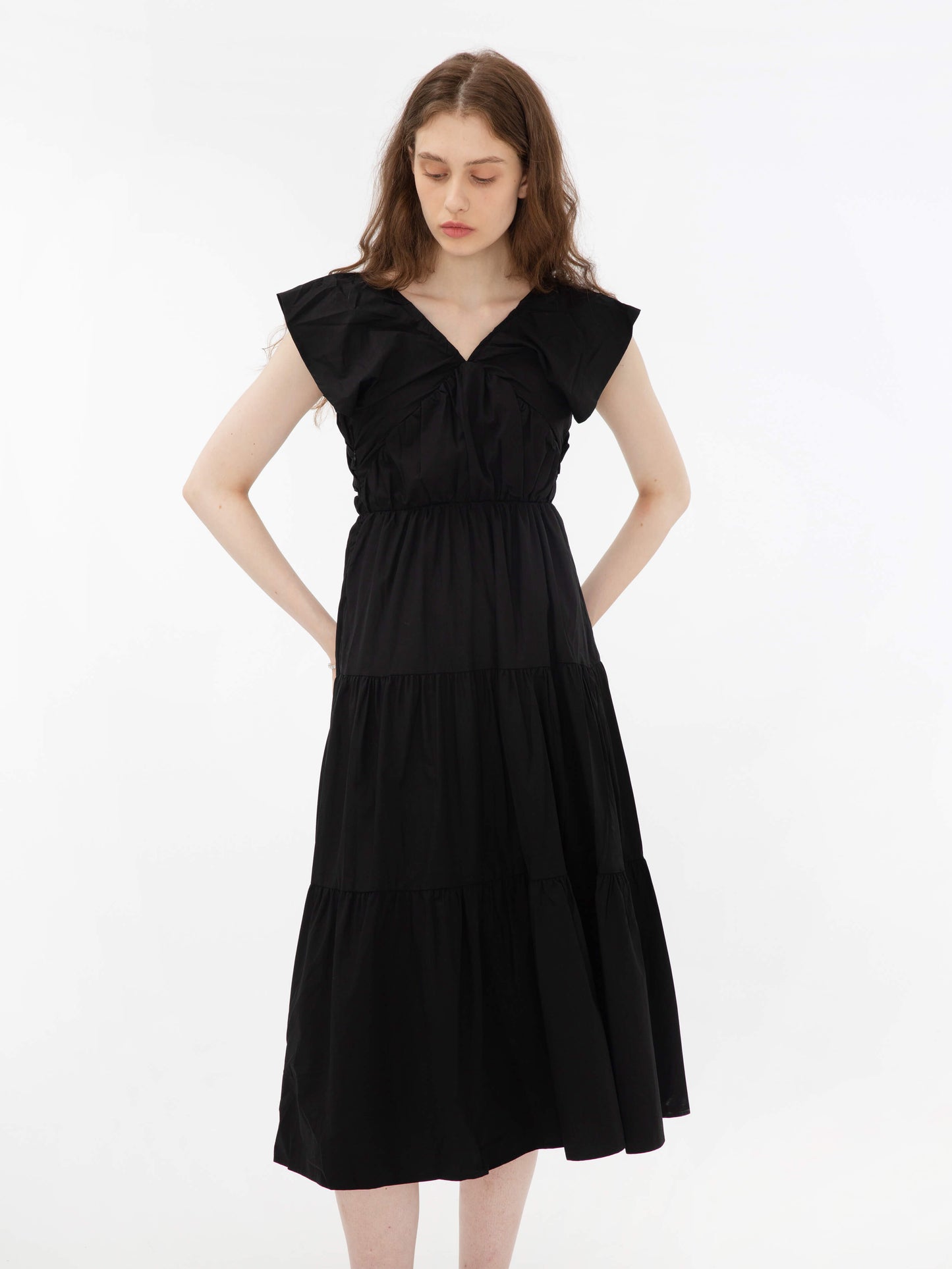 V-Neck Ruched Tiered Dress