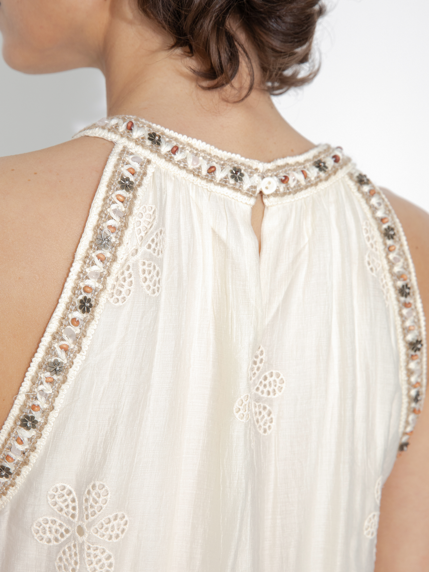 A-Line Halter Round-Neck Embroidered Maxi Dress