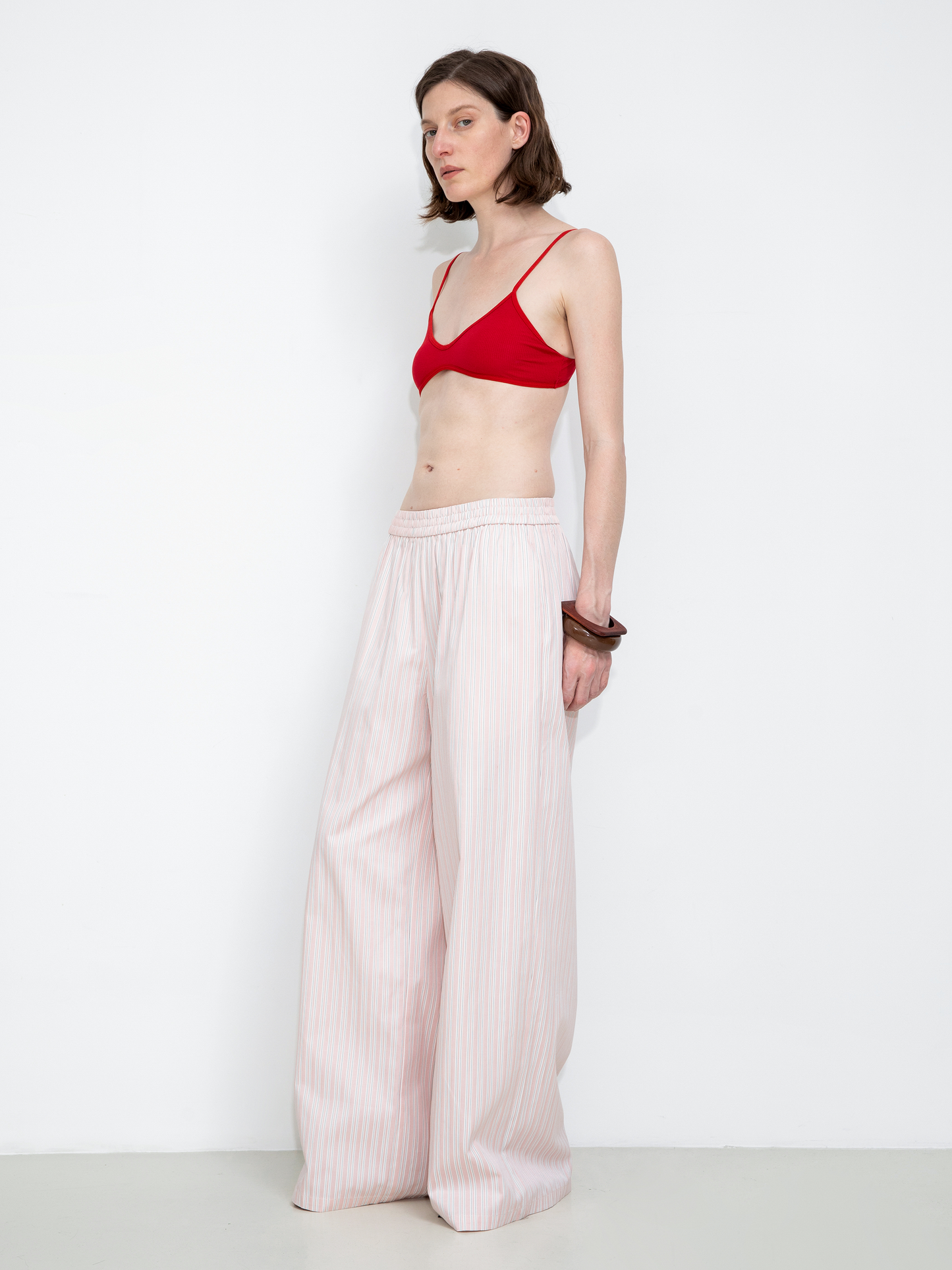 Pleated Striped Wide-Leg Trousers