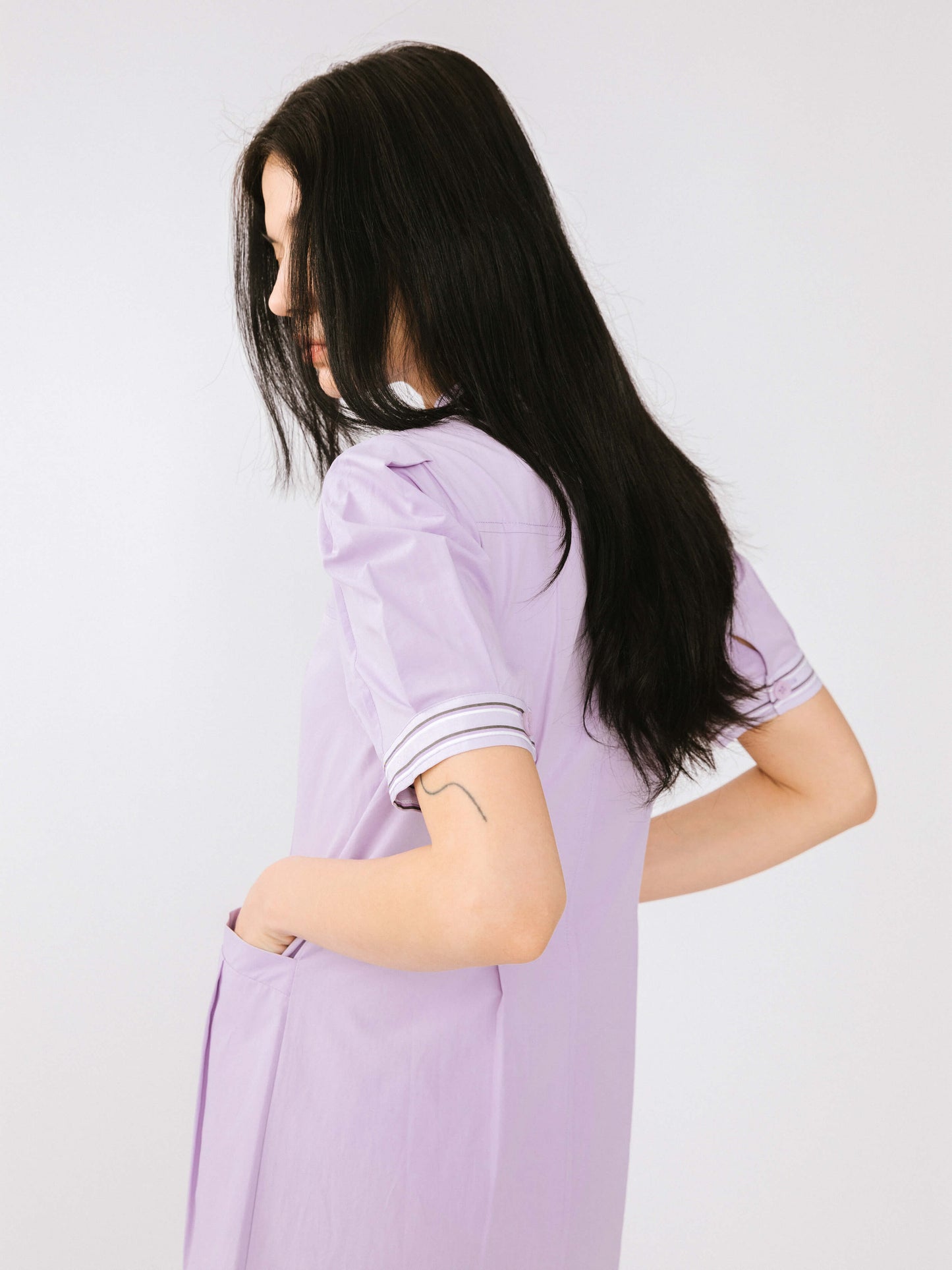 Pure Cotton Short Puff Sleeve Midi Dress