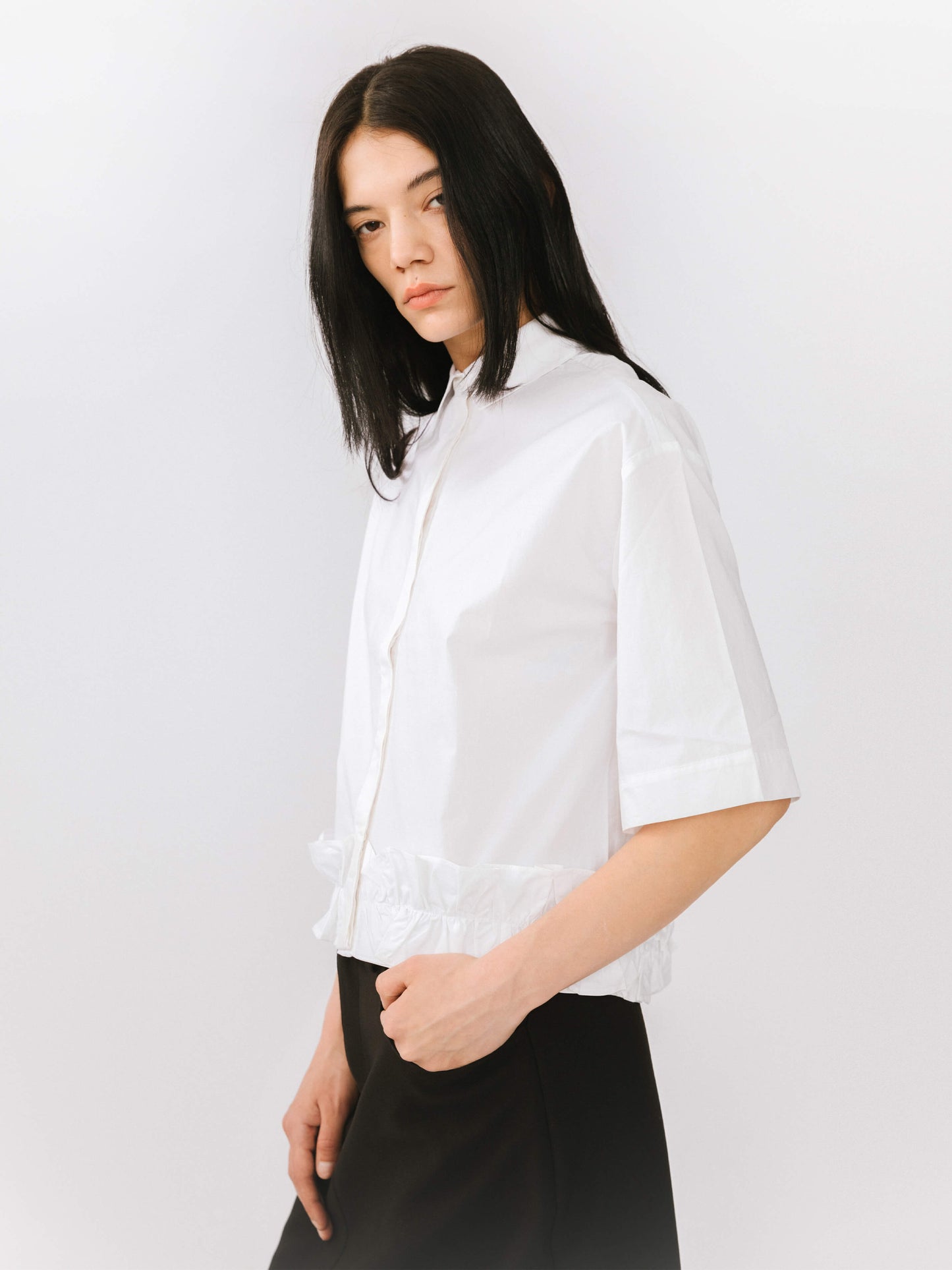 Half Sleeve Shirt with Ruffled Hem