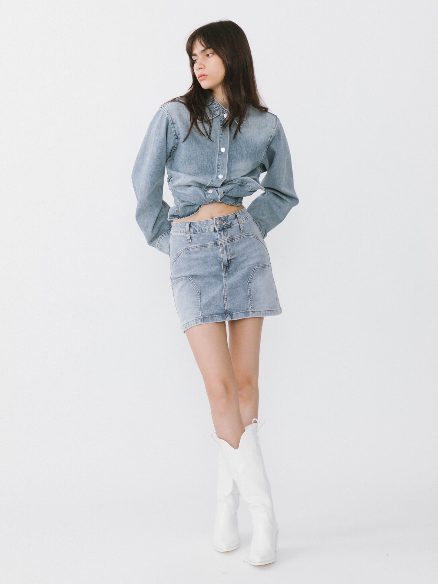 Blue Denim 100% Cotton Long Shirt