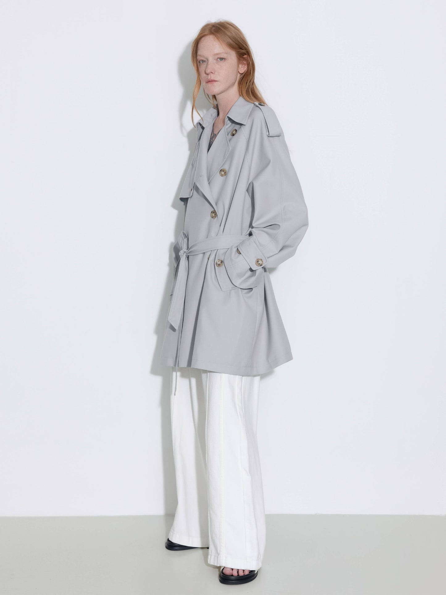 Oversized Mid-Length Trench Coat with Belt