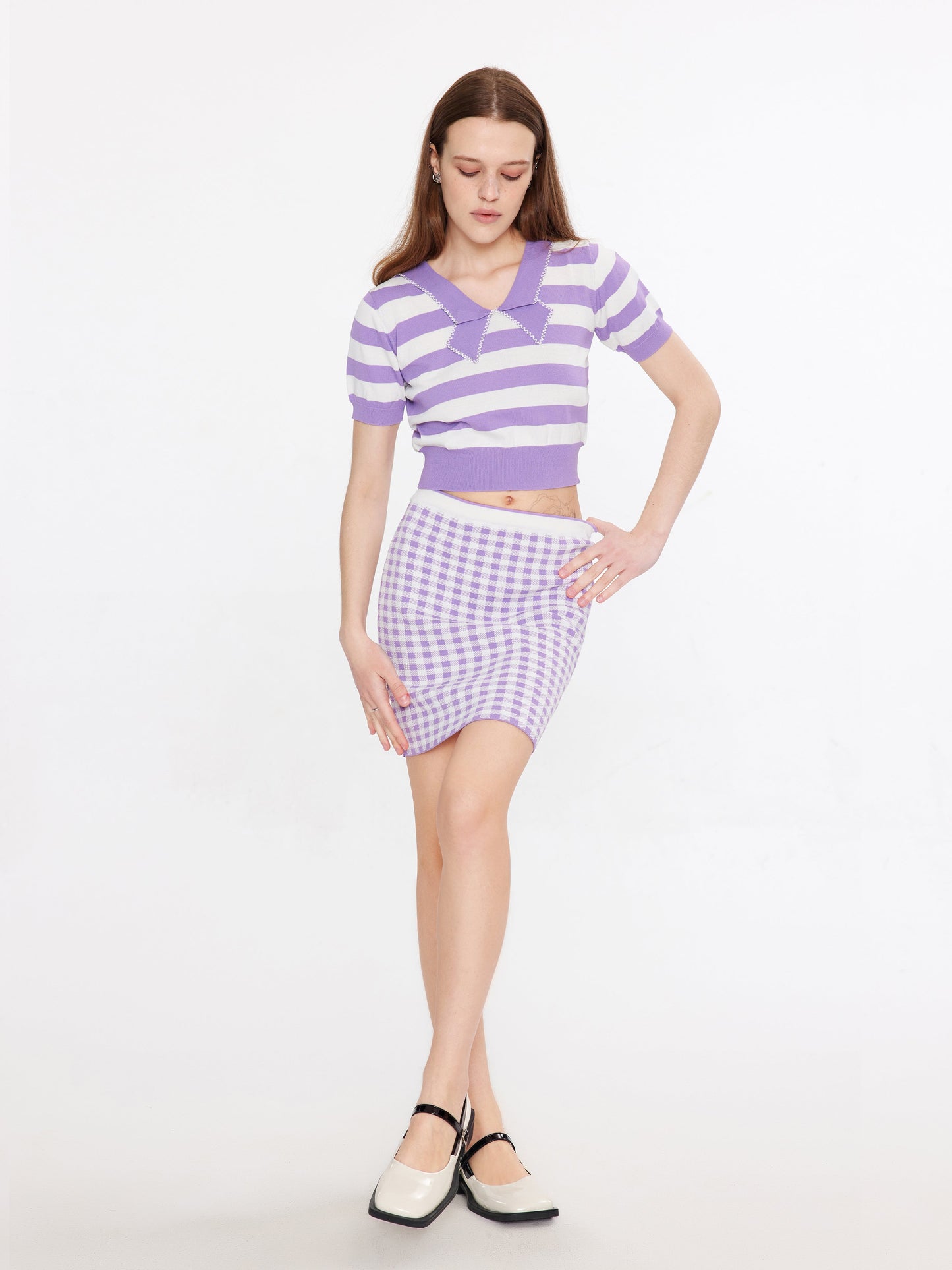 Cropped Striped Knit Top and Mini Skirt