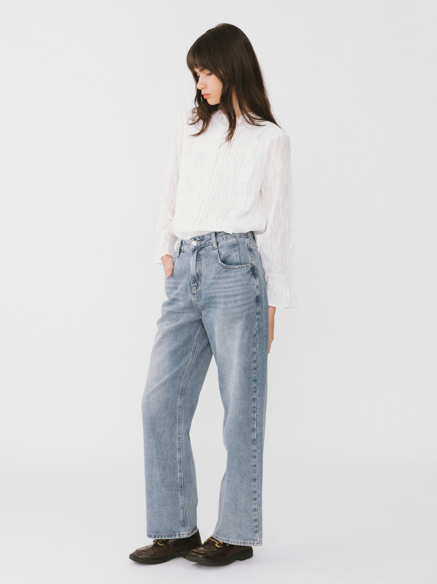 Stand Up Collar Ruffled Blouse