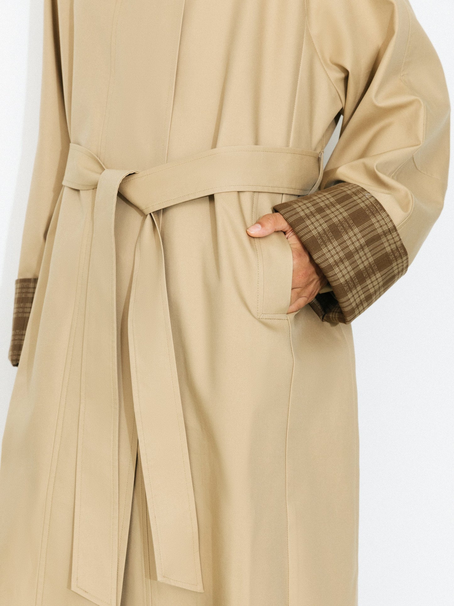 Funnel Neck Colorblock Cuff Trench Coat