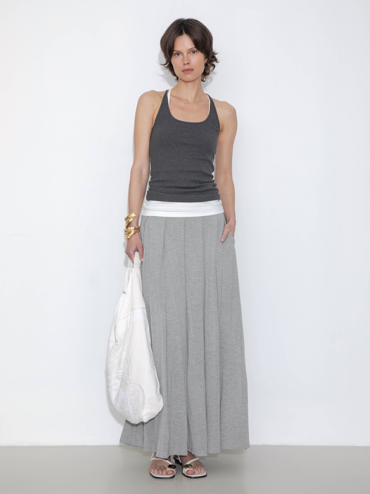 Pleated Hand-Braided High-Stretch Maxi Skirt