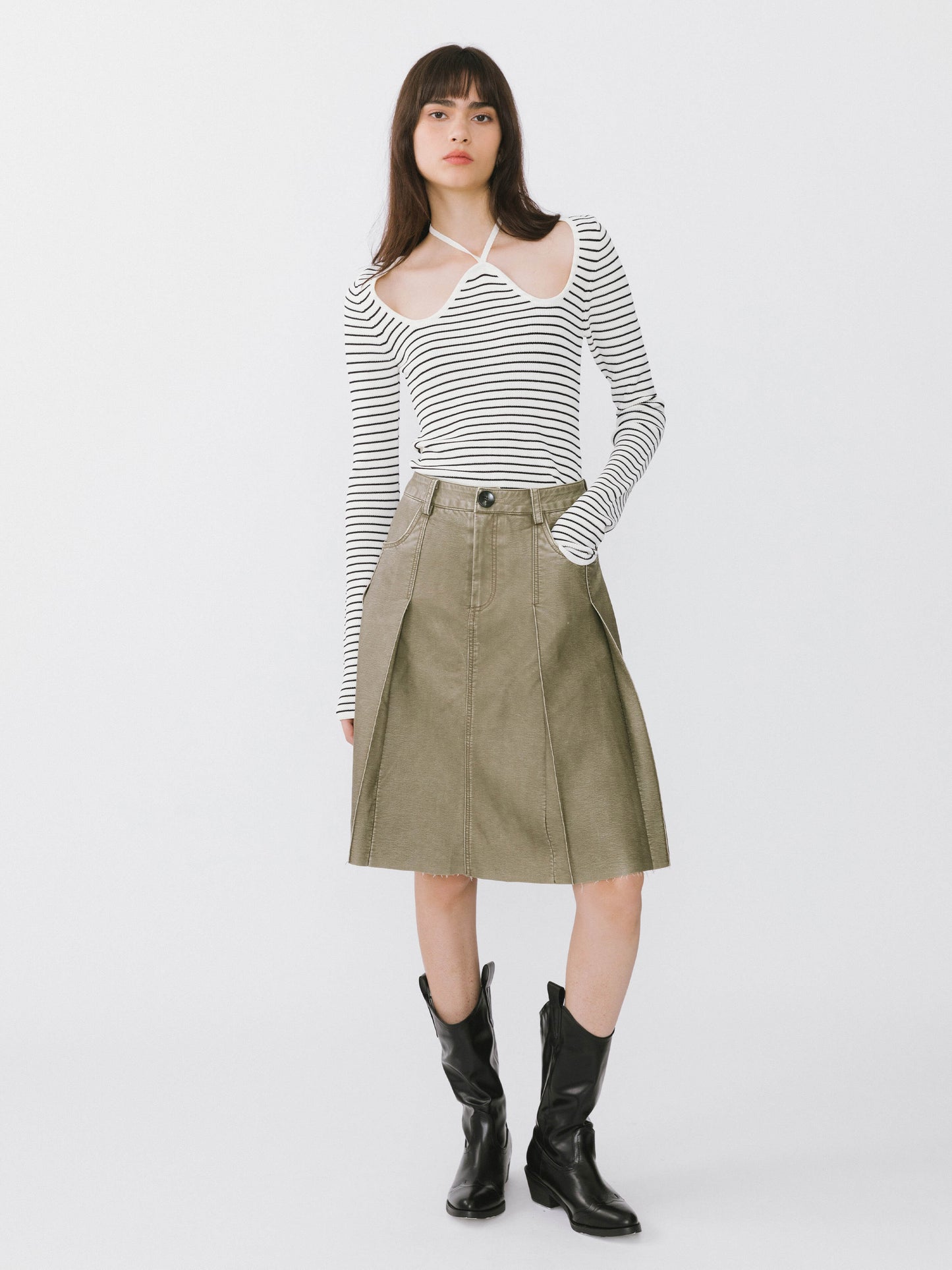 Chest Cut Out Striped Long Sleeve Top