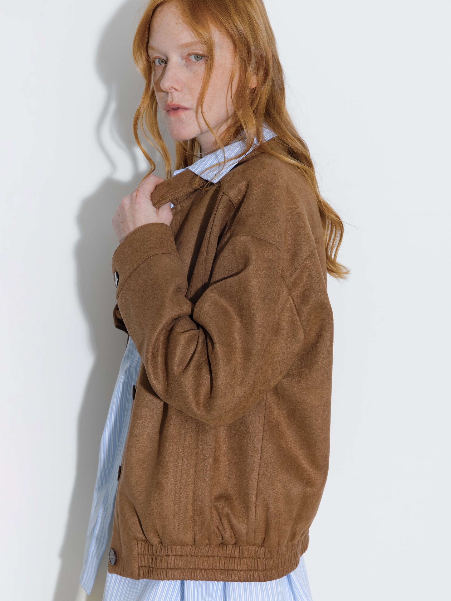 ONE BY CUBIC Elastic Hem Suede Jacket