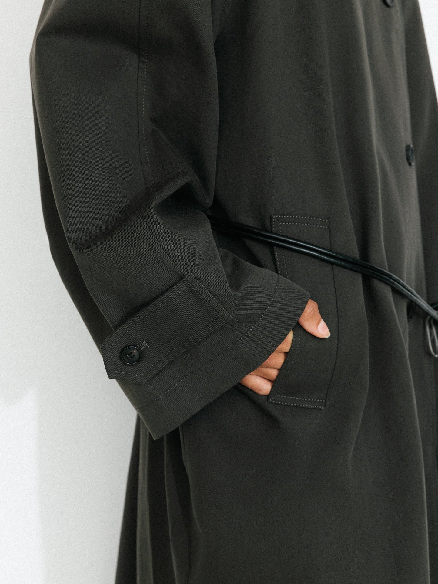 Stand Collar Longline Tie-Waist Trench Coat