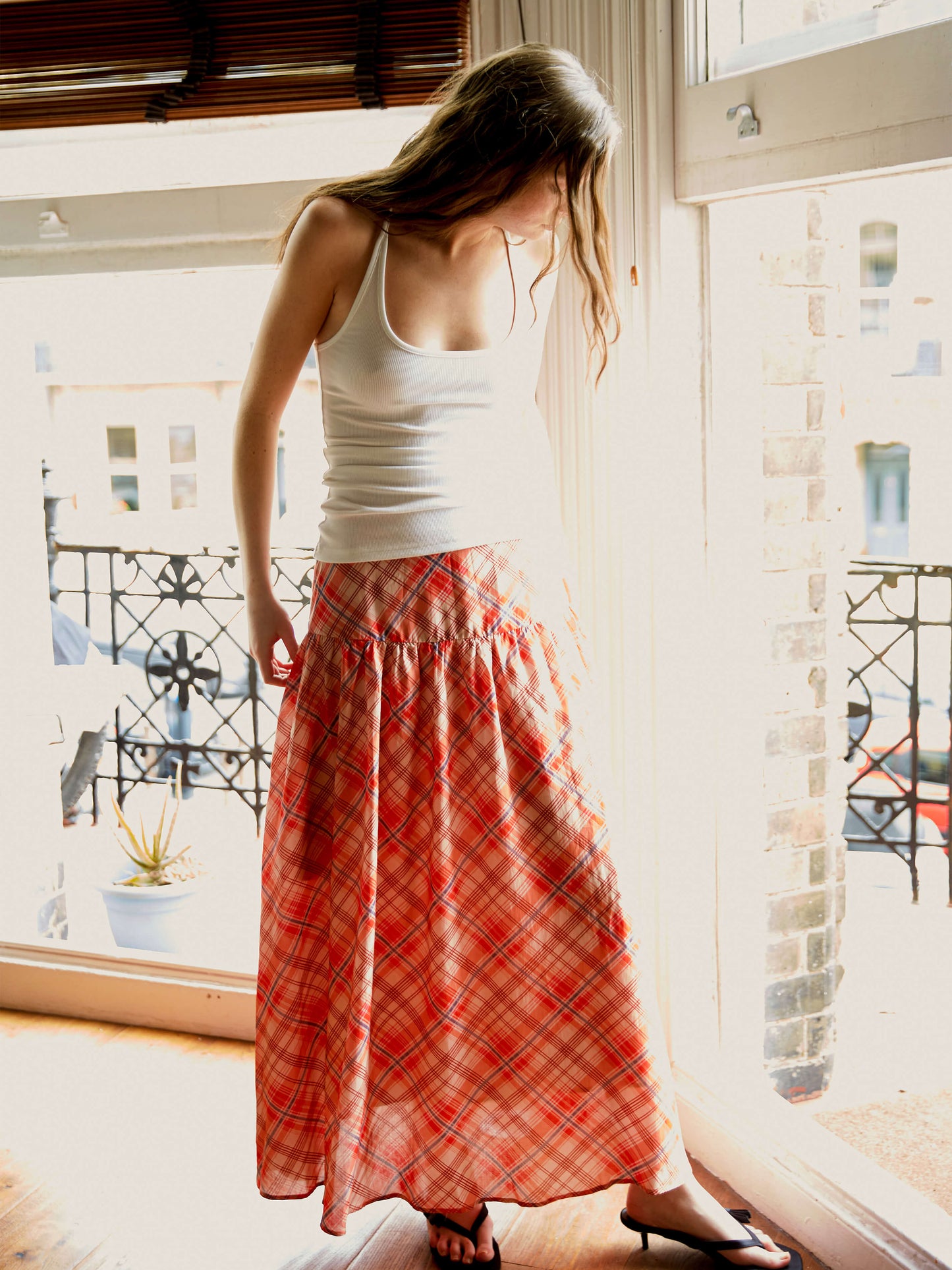 Red Checkered Maxi Skirt