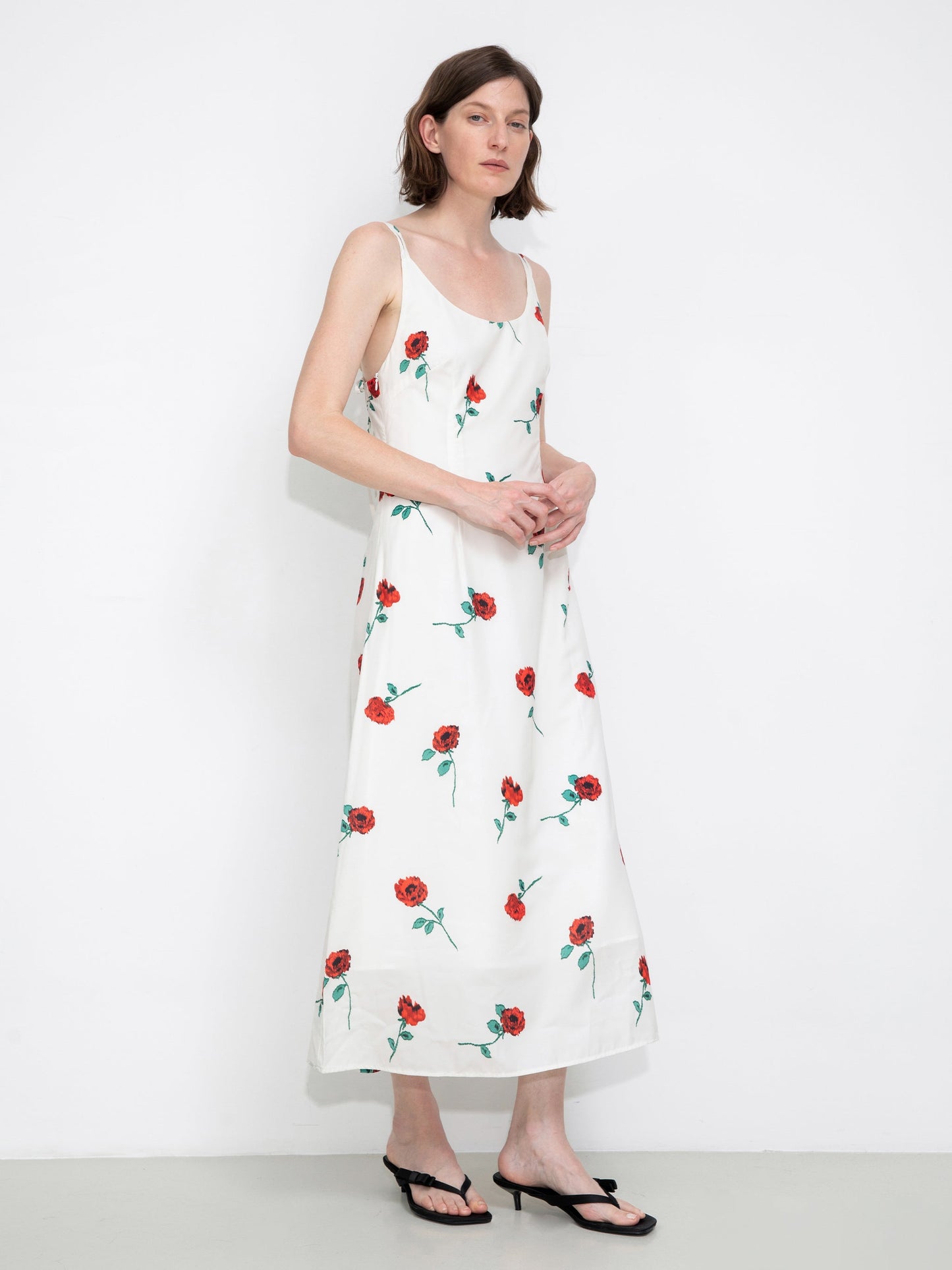 Rose Printed Fitted Sling Dress