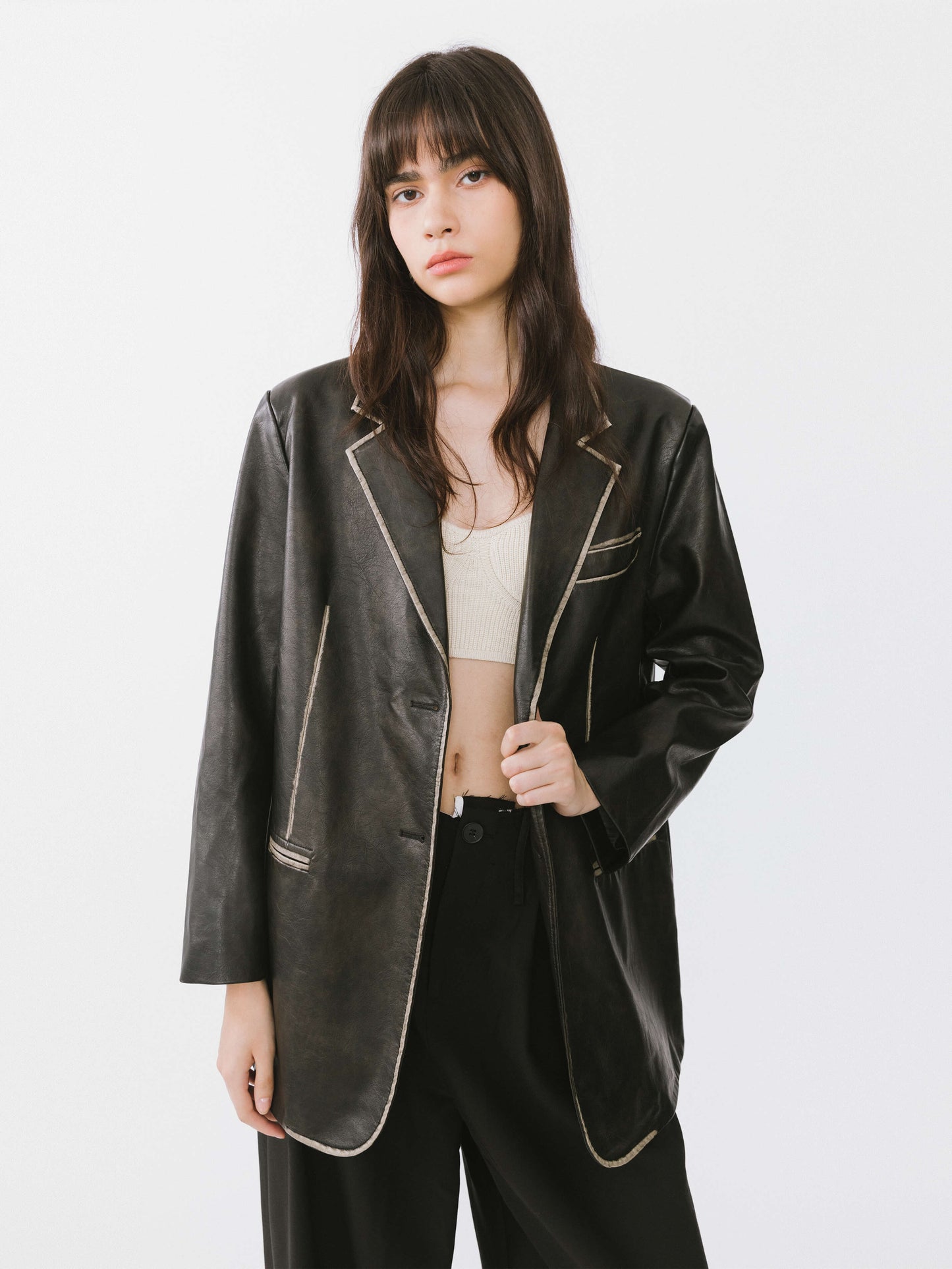 Black Faux Leather Tailored Suit