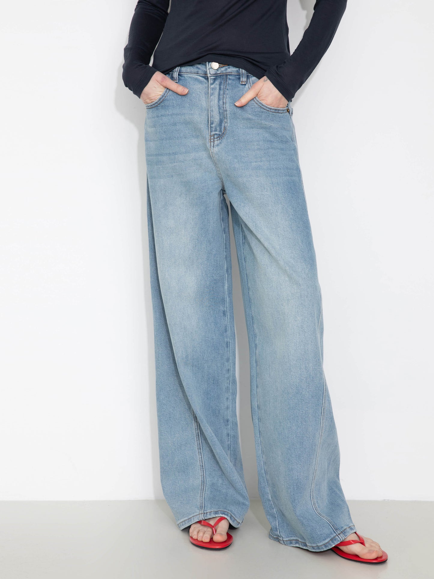 High-Waisted Wide-Leg Straight Jeans