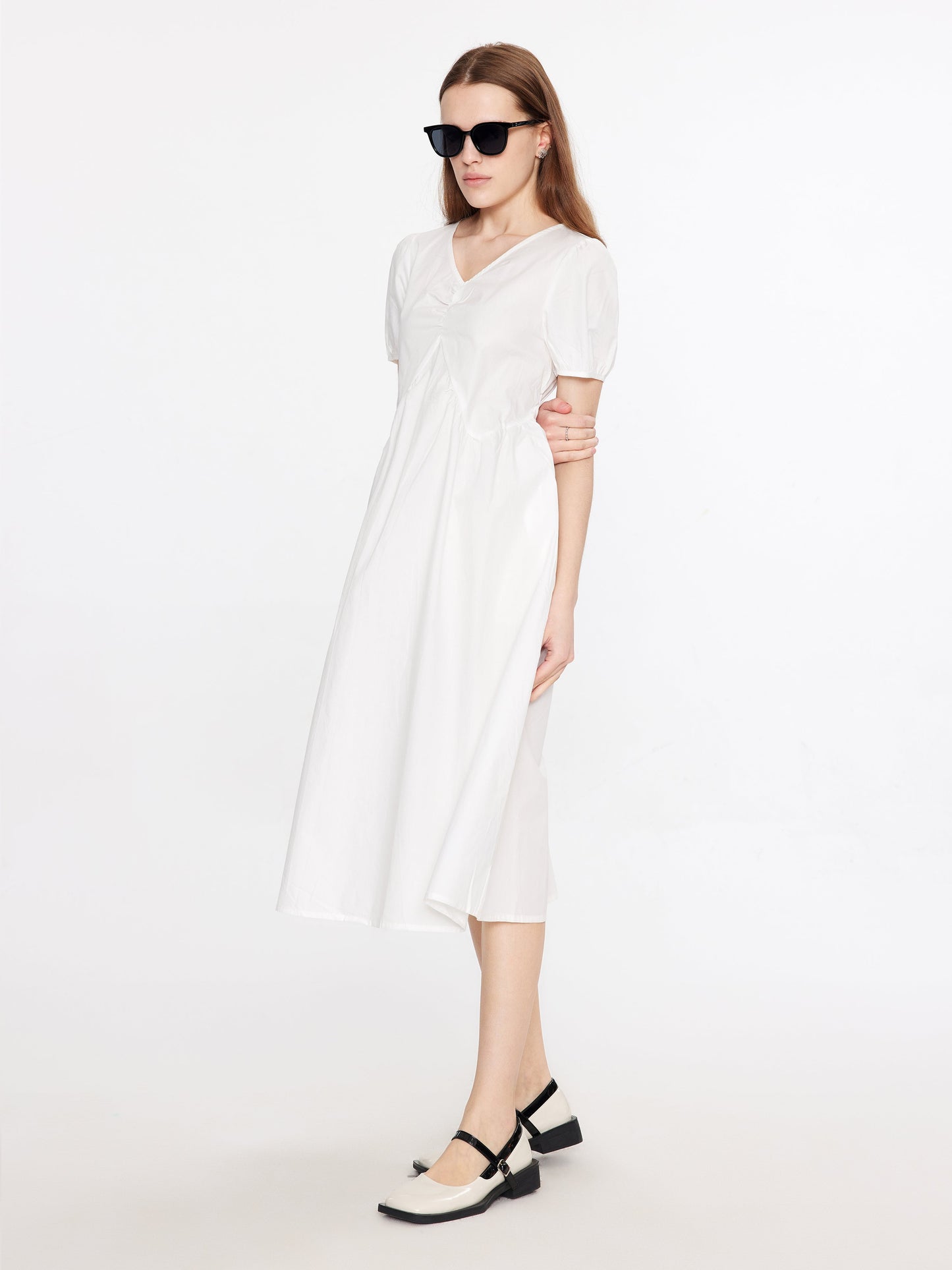 Puff Sleeve Cotton Midi Dress