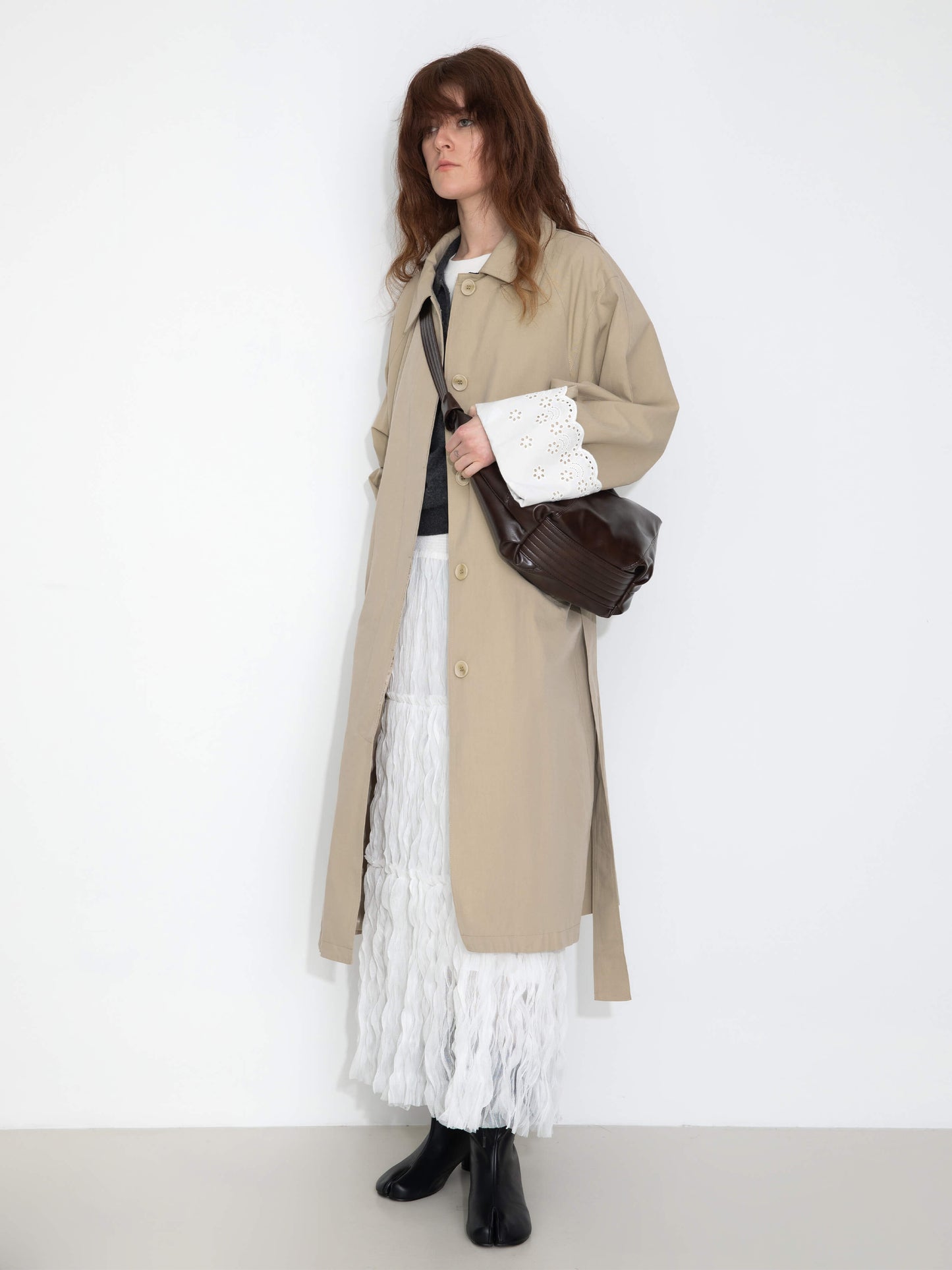Oversized Thin Trench Coat with Lace Cuffs