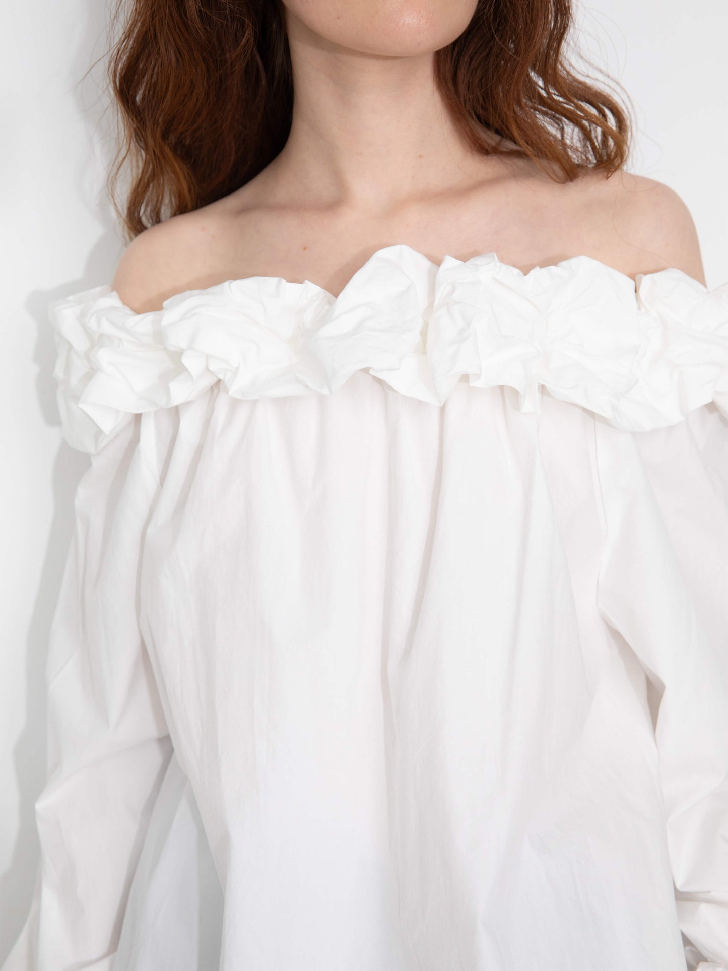 3D Ruffle Collar Long Sleeve Cotton Blouse
