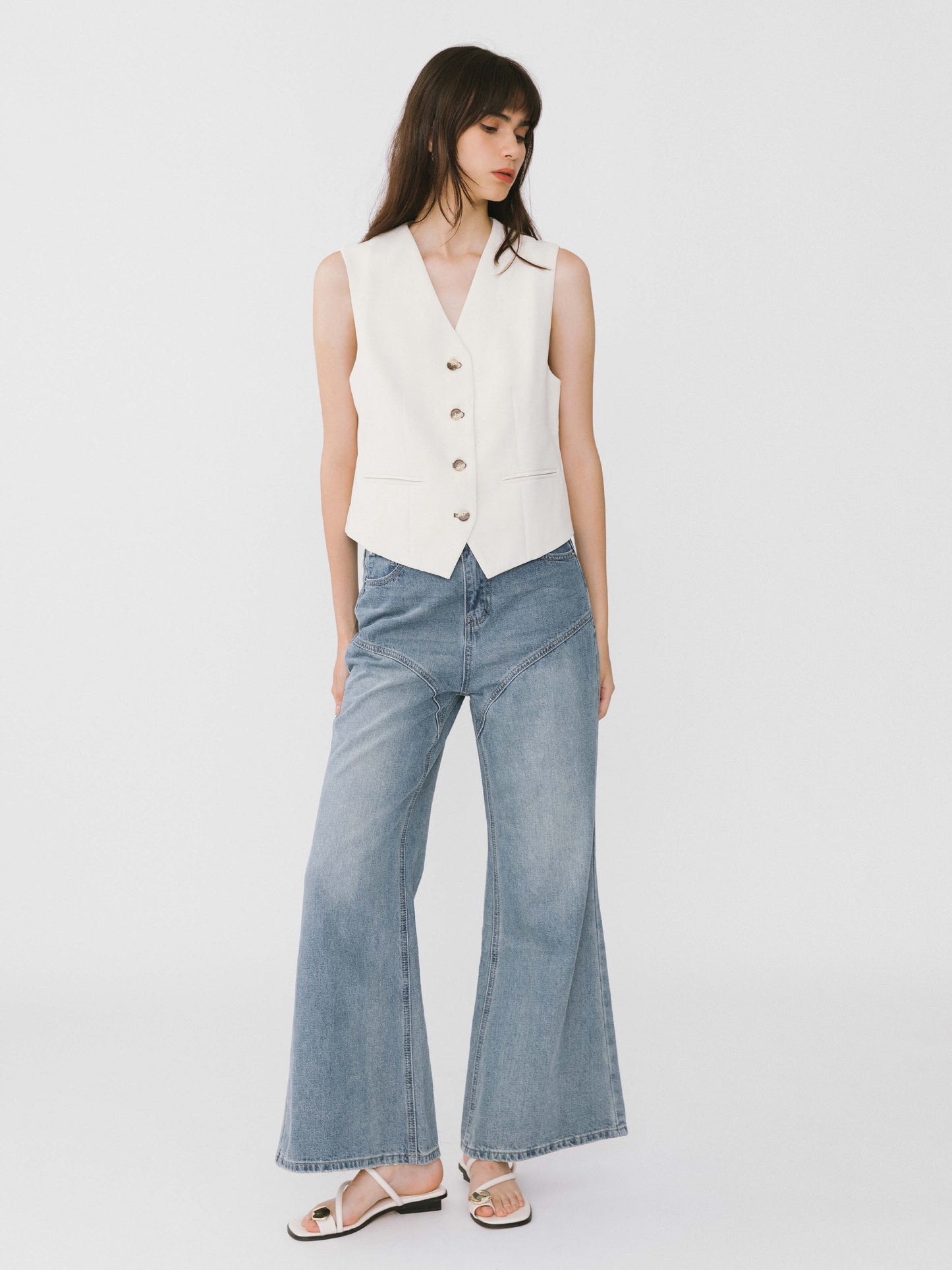 Wide Leg Curved Panel Jeans