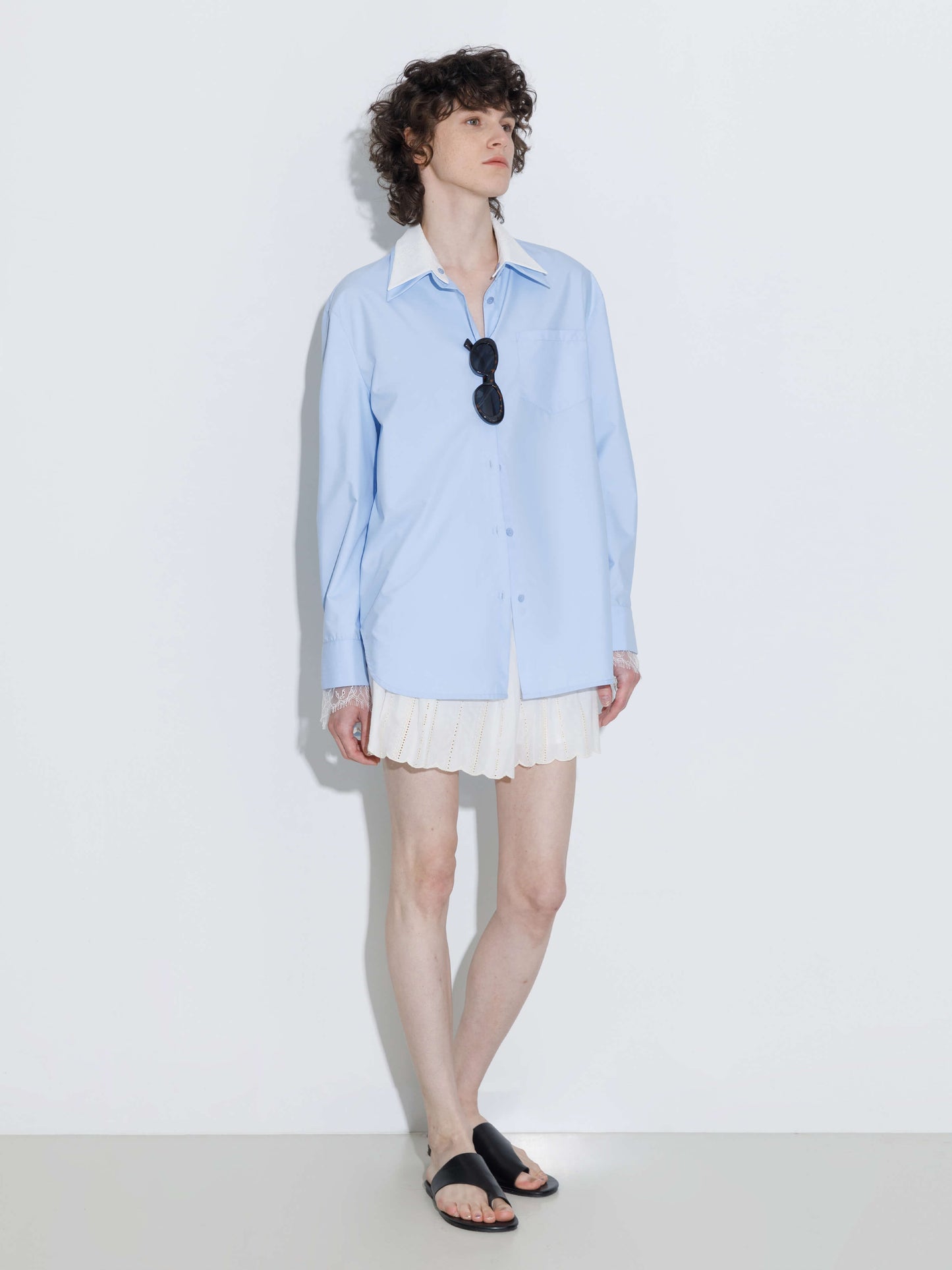 Double Wing Collar Shirt with Detachable Lace Collar