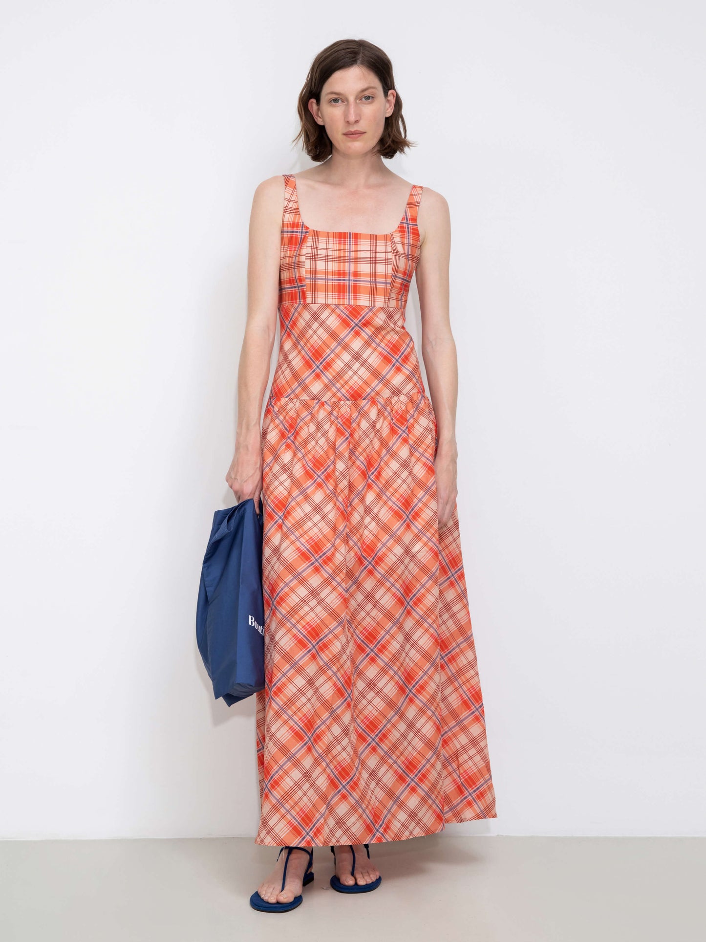 Red Check Print Square Neck Dress