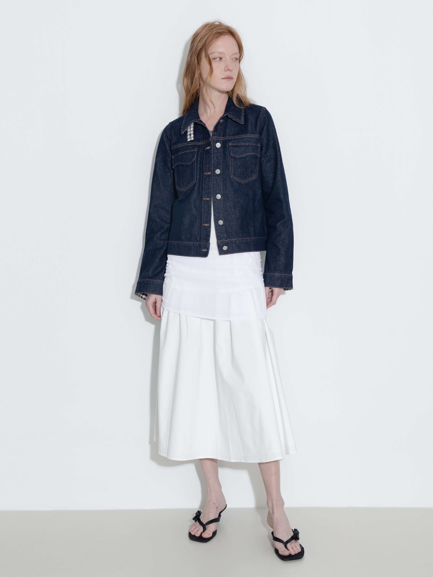 Color-Block High-Neck Denim Jacket