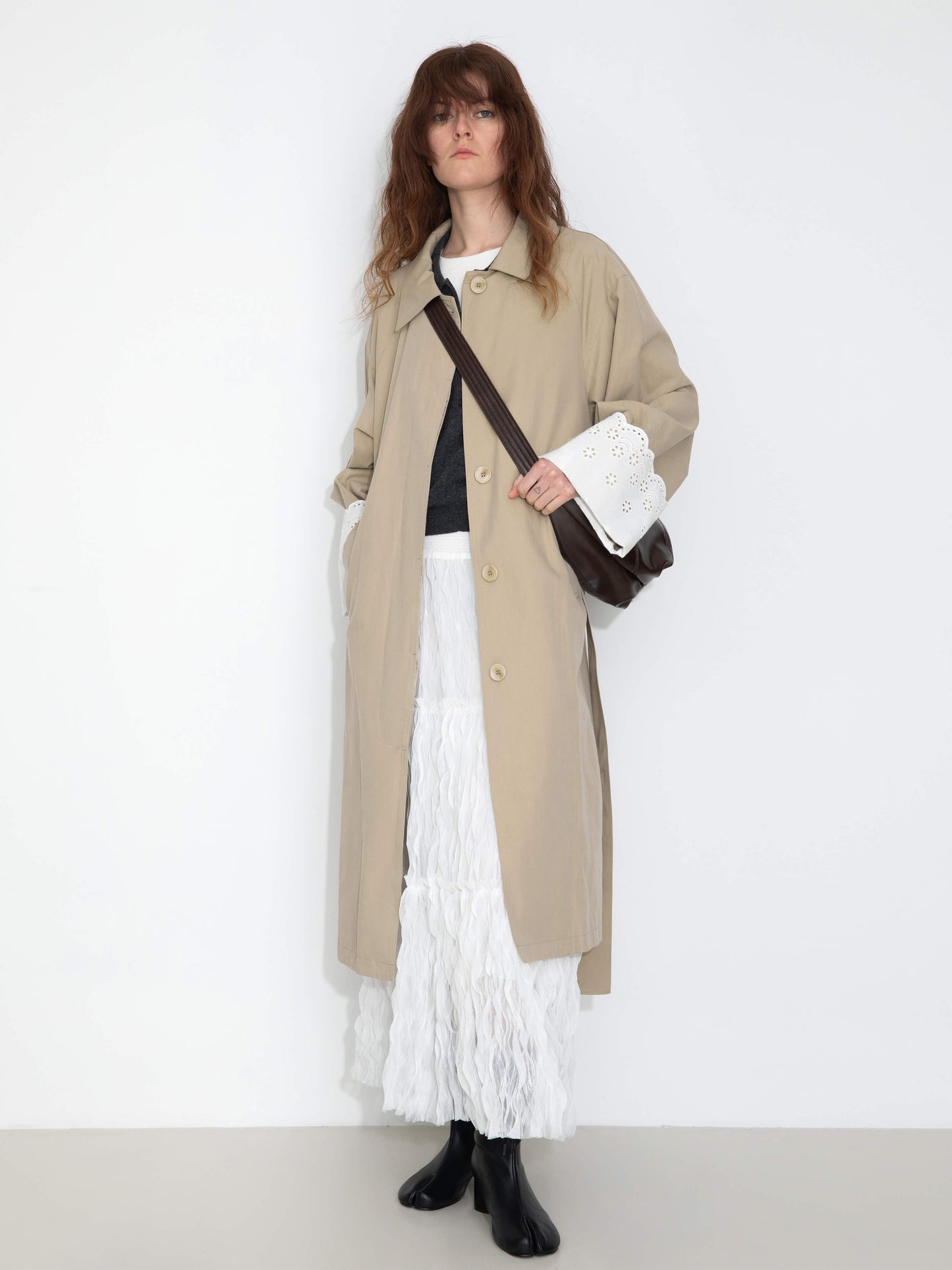 Oversized Thin Trench Coat with Lace Cuffs