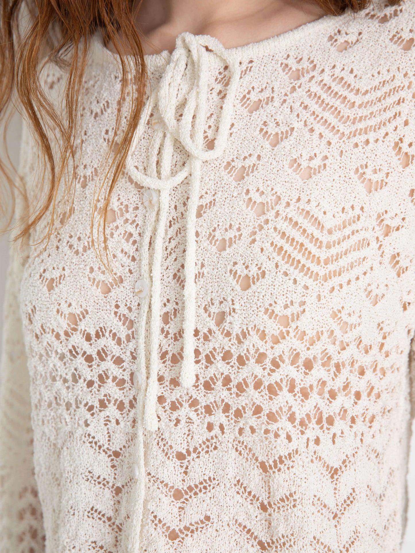Tie Hollow-Out Knit Long Sleeve Cardigan