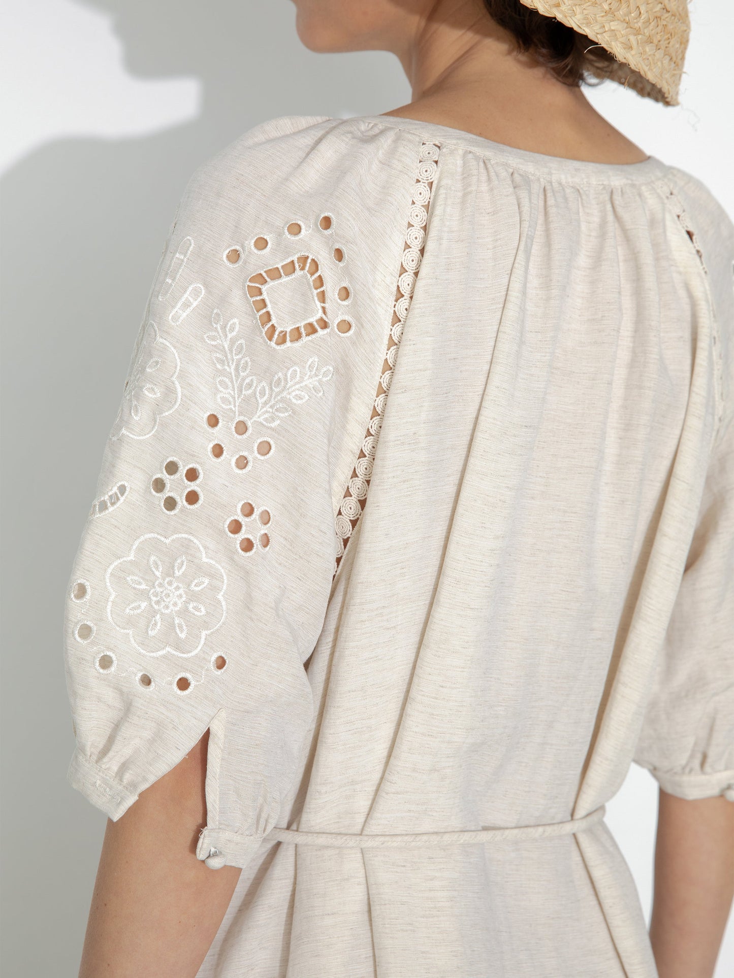 Loose-Fit Eyelet Embroidered Short-Sleeve Dress