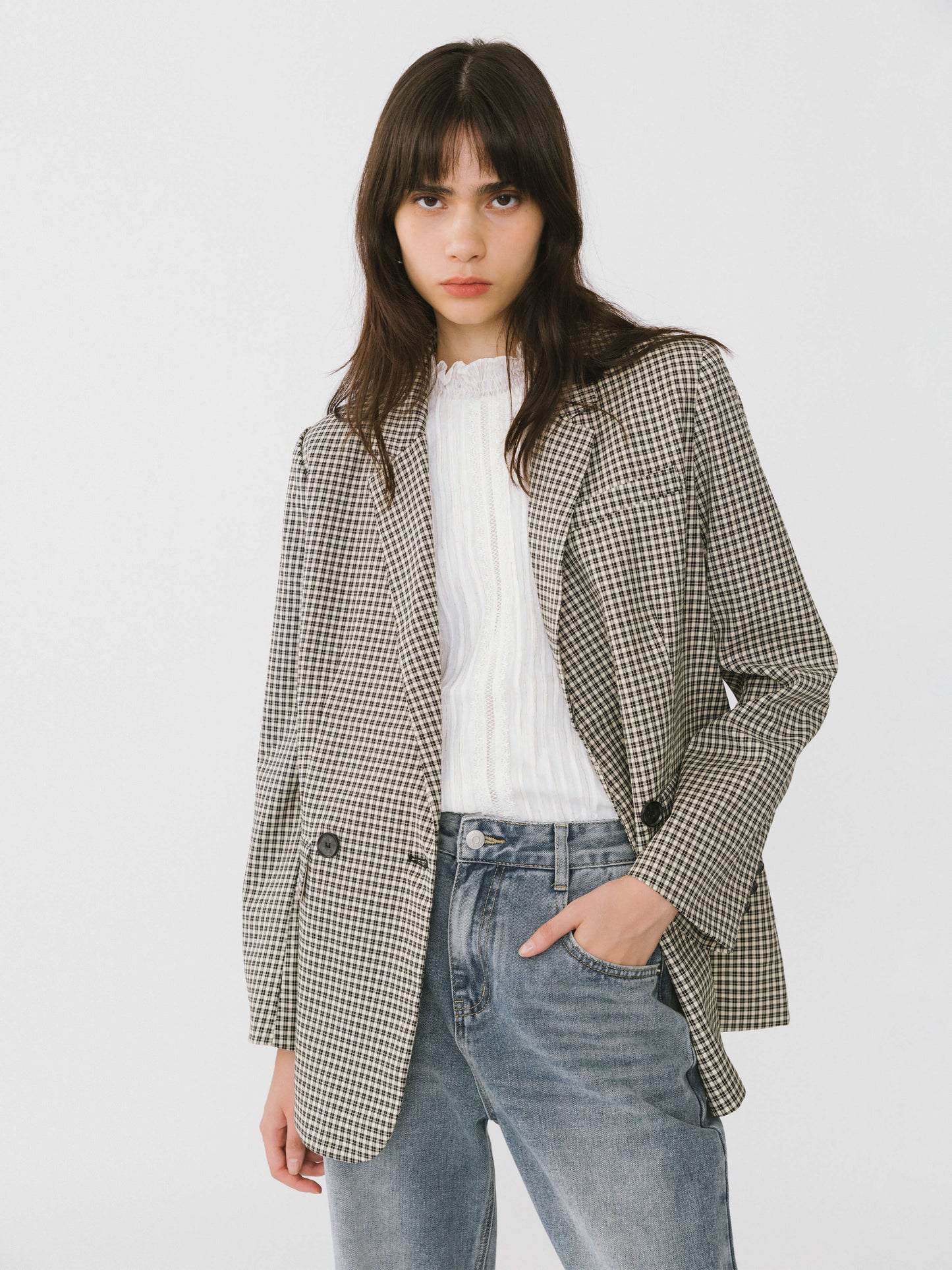 Stand Up Collar Ruffled Blouse