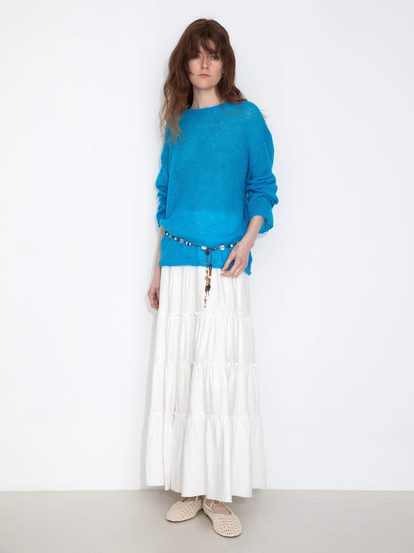Blue Oversized Open-Knit Sweater