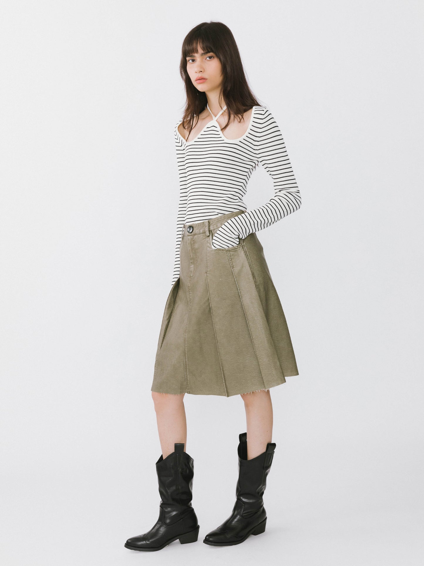 Chest Cut Out Striped Long Sleeve Top