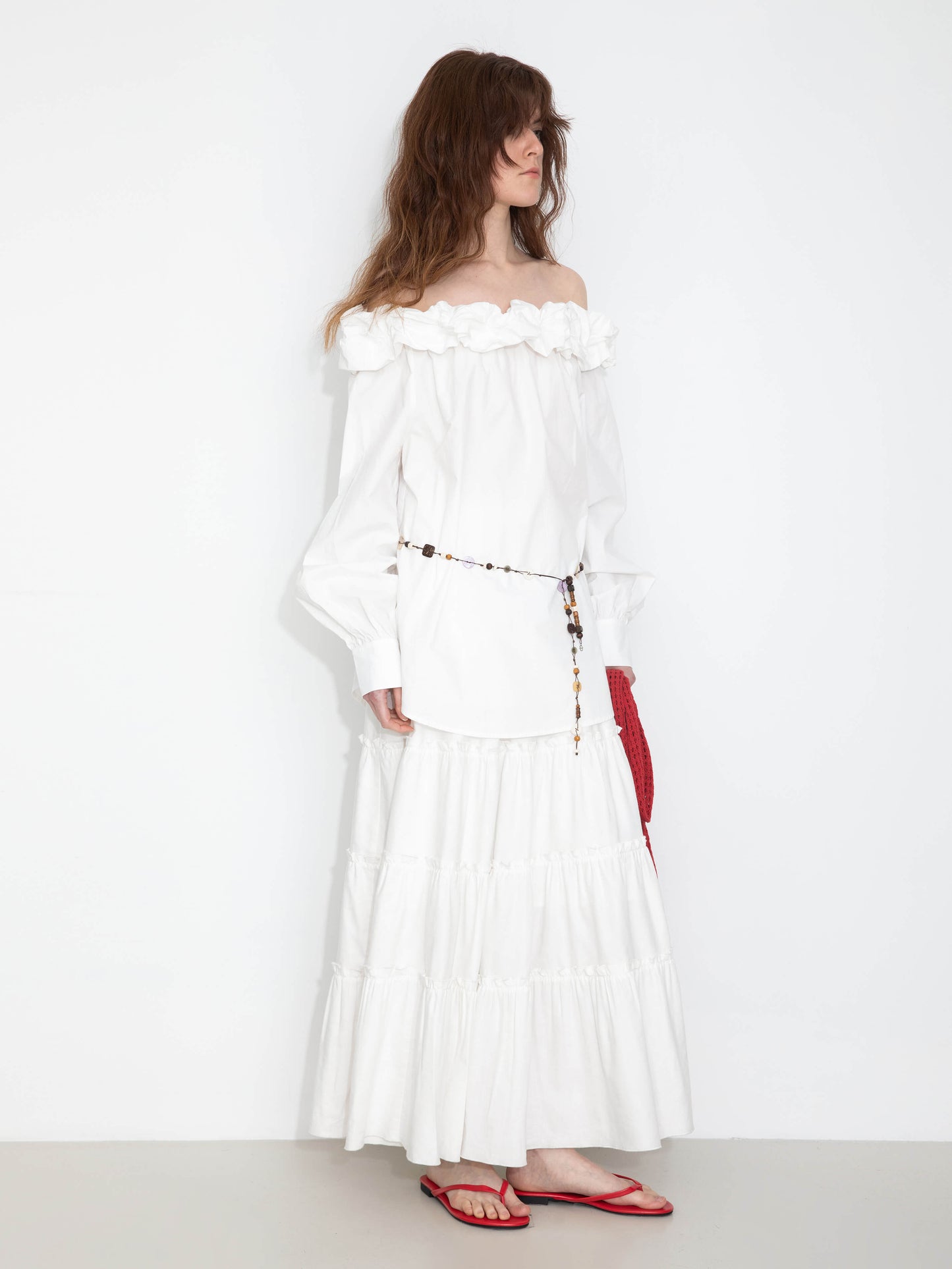 3D Ruffle Collar Long Sleeve Cotton Blouse