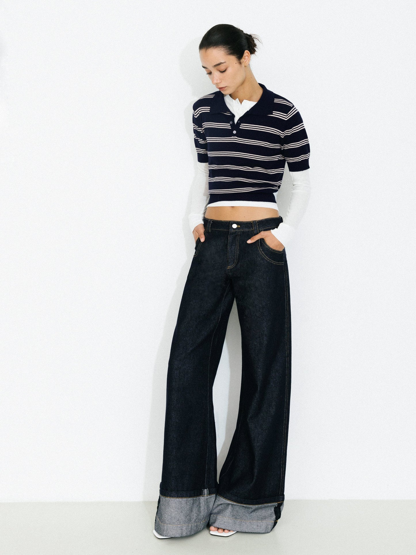 Wide-Leg Slight Flare Cuffed Jeans