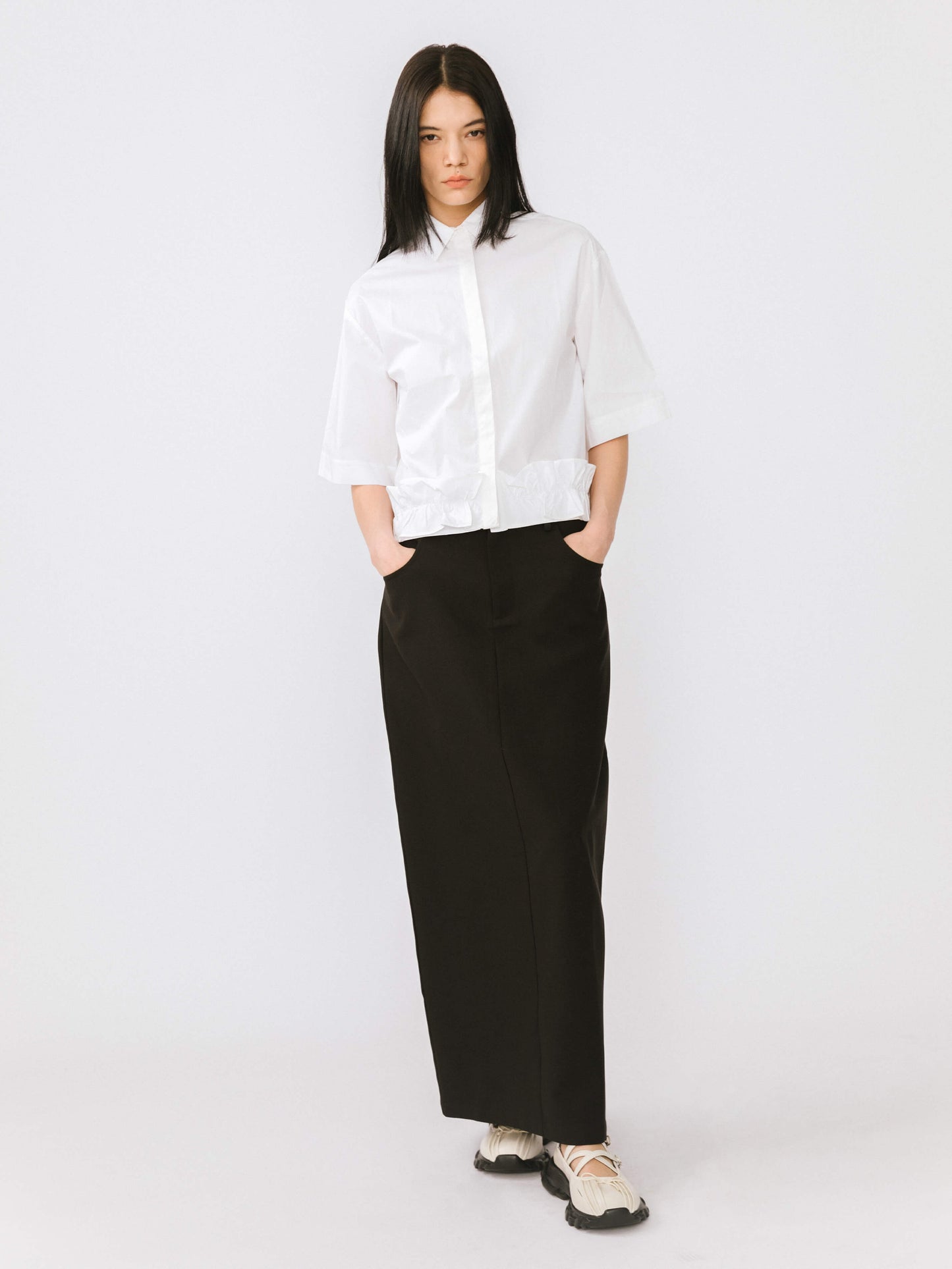 Half Sleeve Shirt with Ruffled Hem