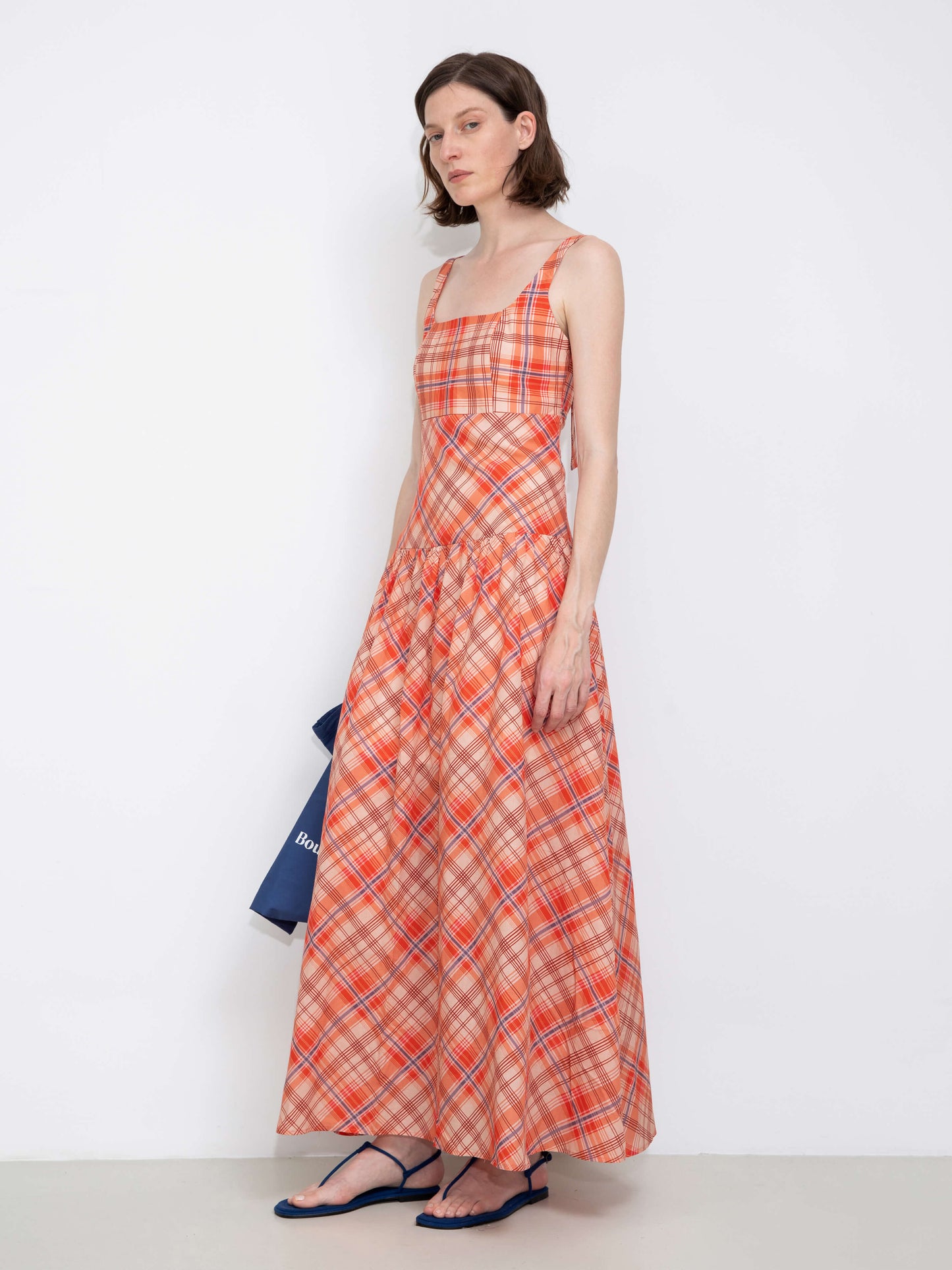 Red Check Print Square Neck Dress