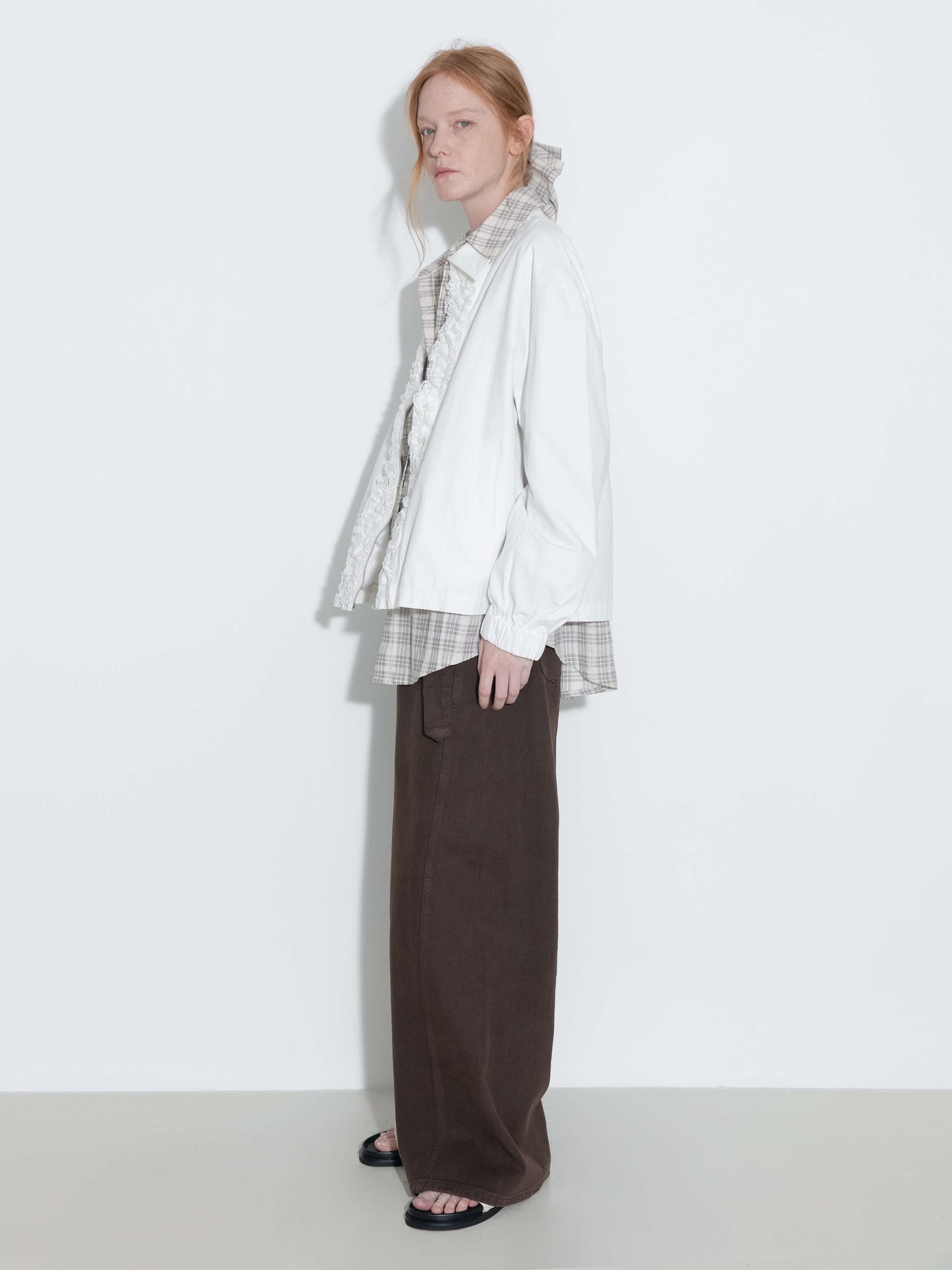 Cotton Ruffles Zipper Jacket with Elastic Cuffs