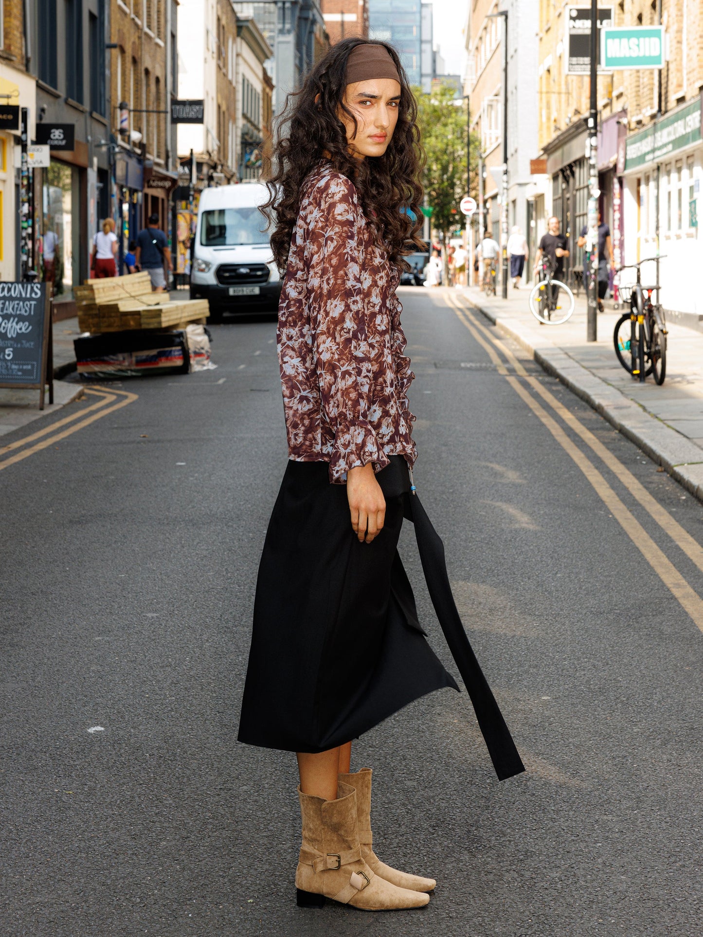 Ruffled Floral Tie-Neck Shirt