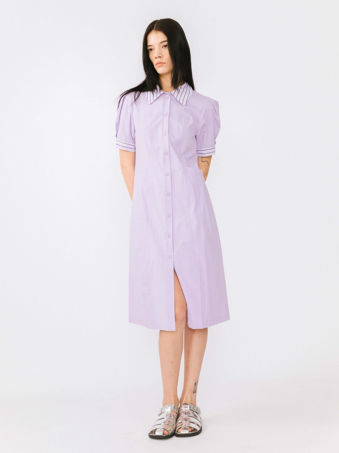 Pure Cotton Short Puff Sleeve Midi Dress