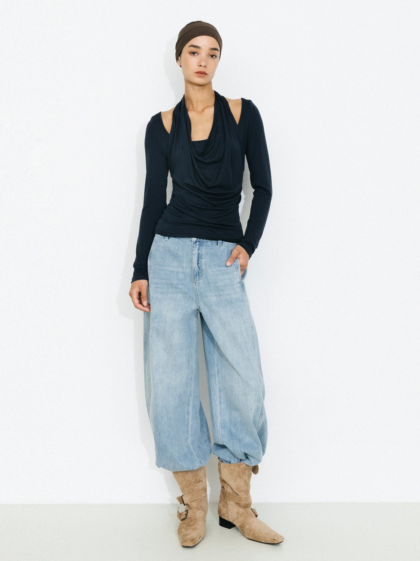 Halter V-Neck Long-Sleeve T-Shirt