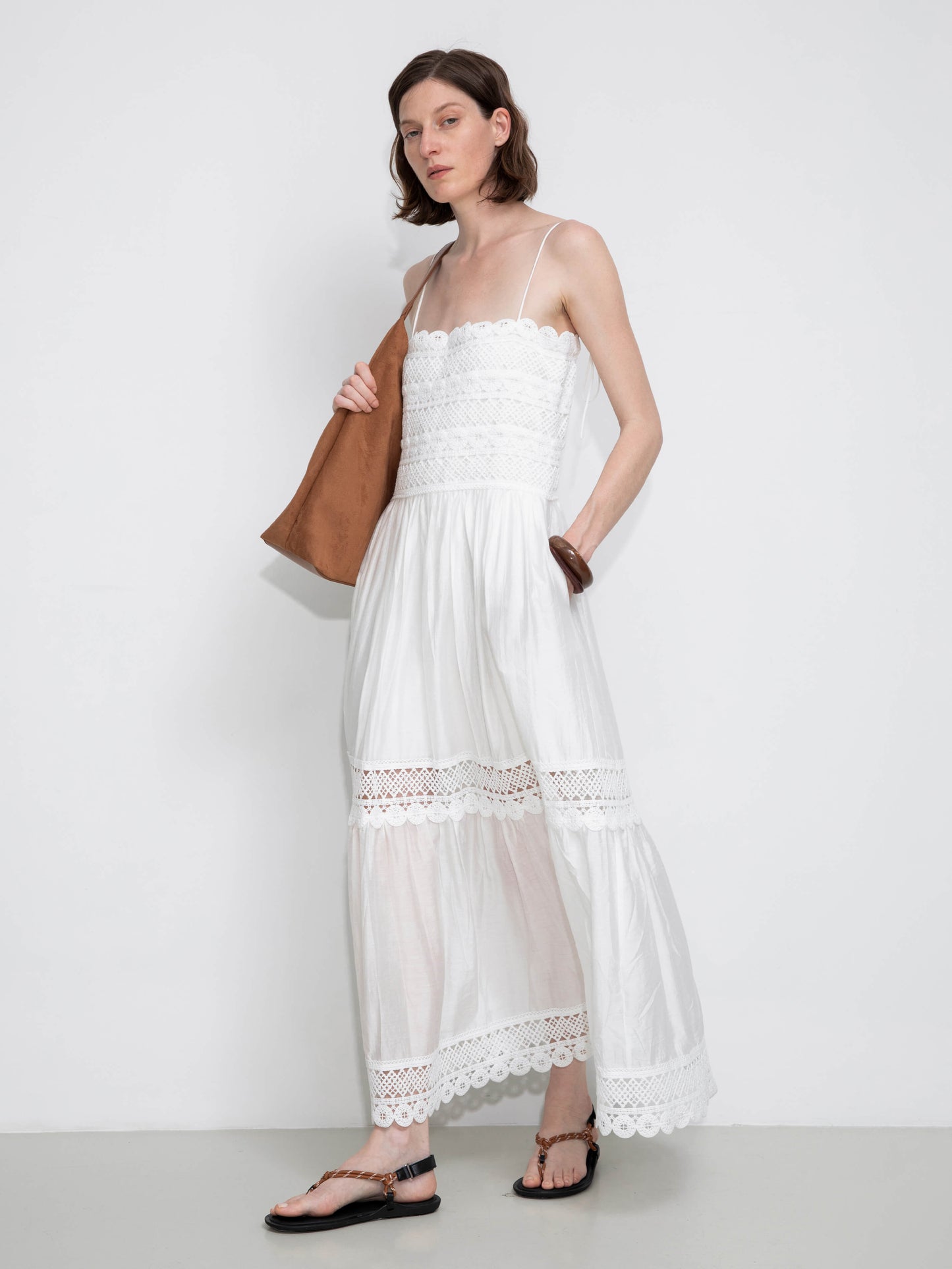 Crochet Lace Panelled Maxi Cami Dress