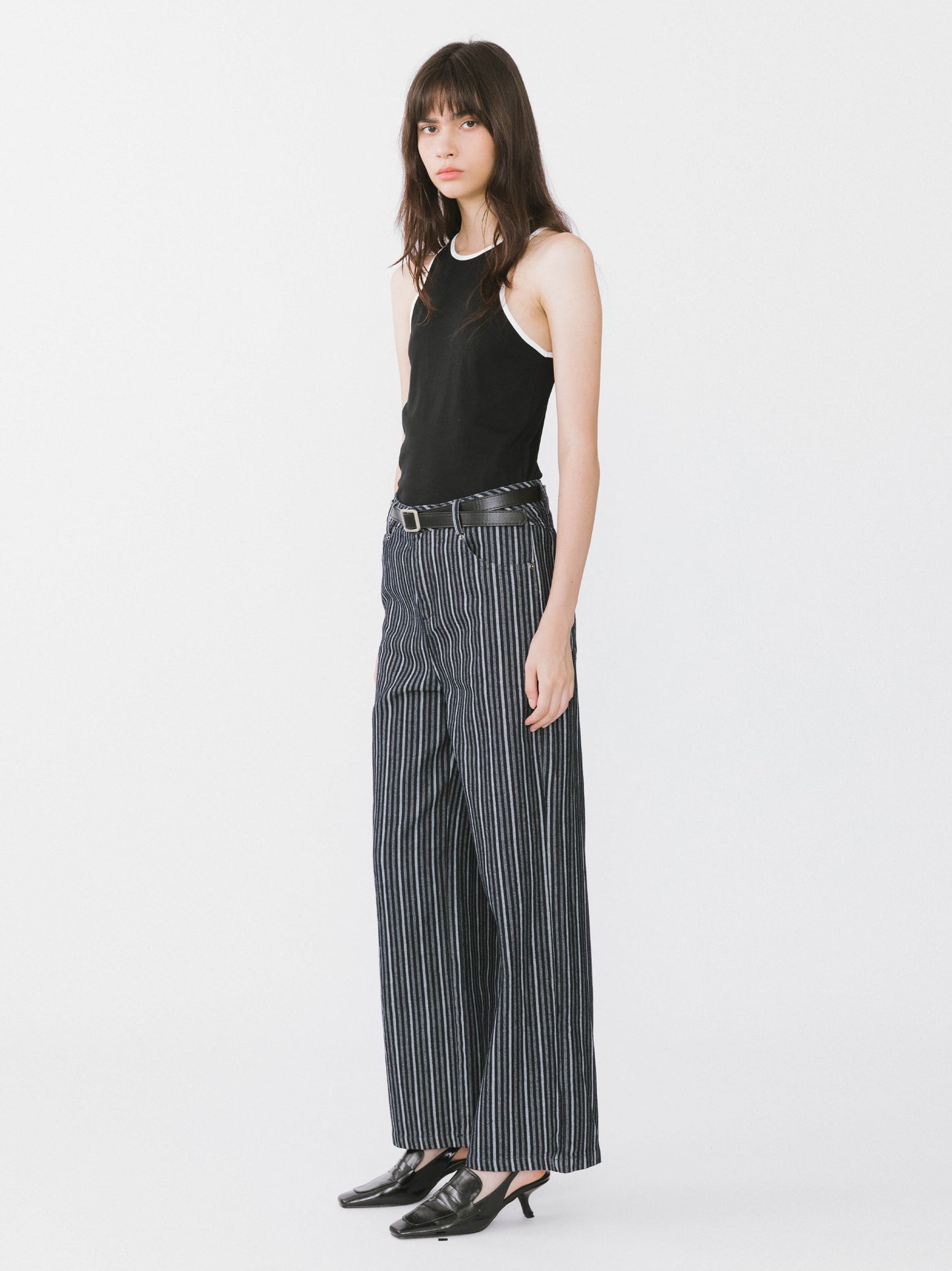 Pinstriped Wide Leg Cropped Jeans