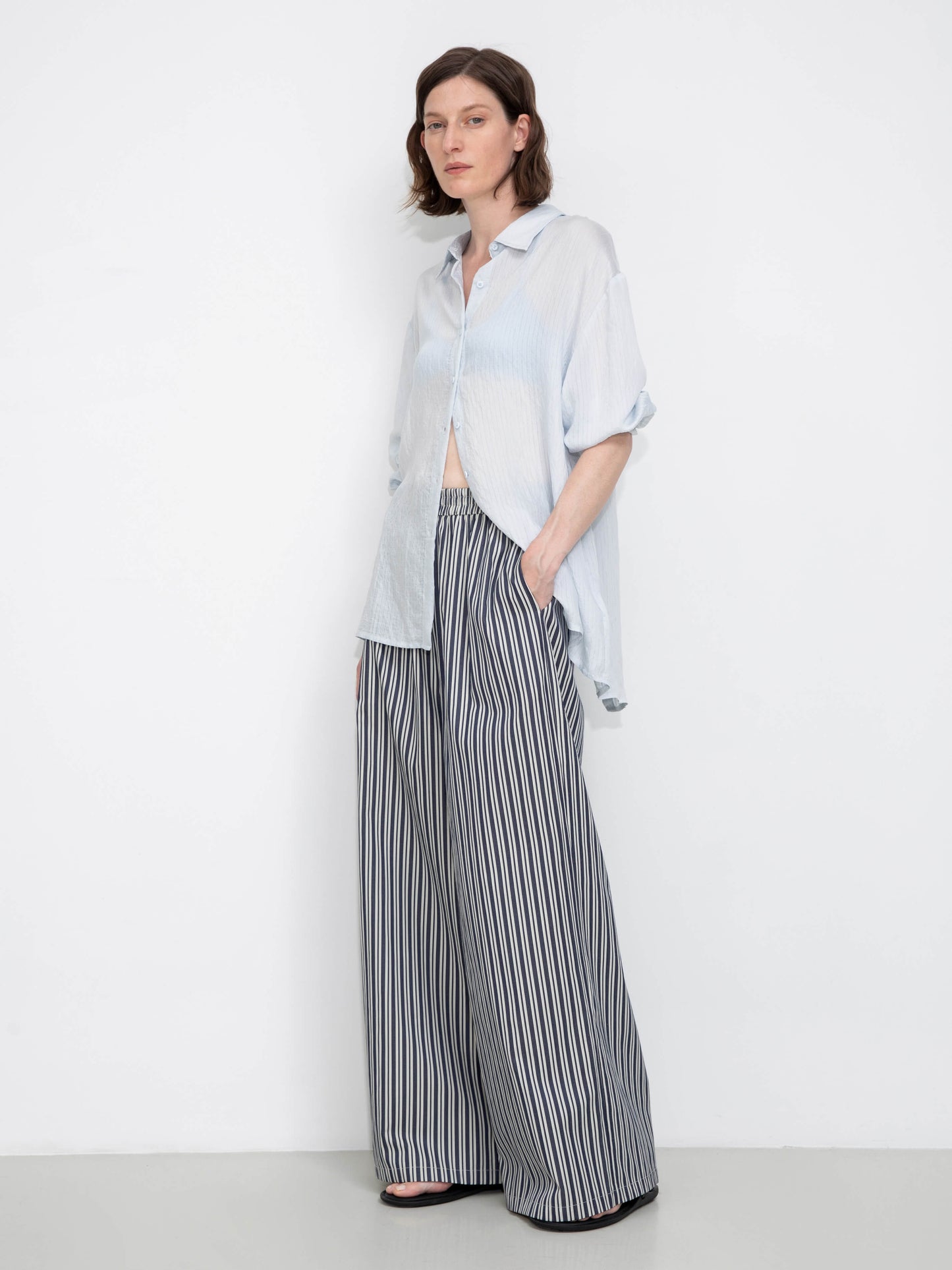 Semi-Sheer Oversized Striped Pattern Shirt