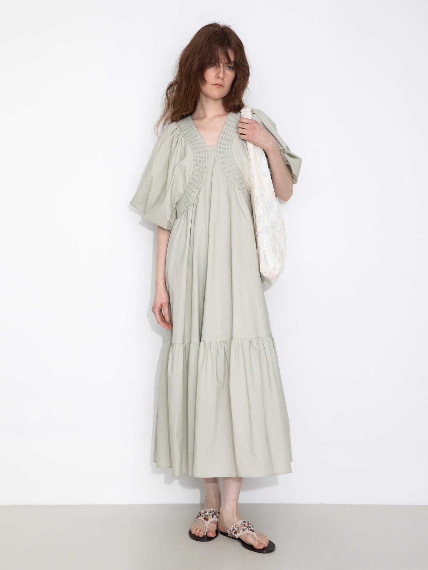 100% Cotton Puff Sleeve Loose-Fit Vacation Dress