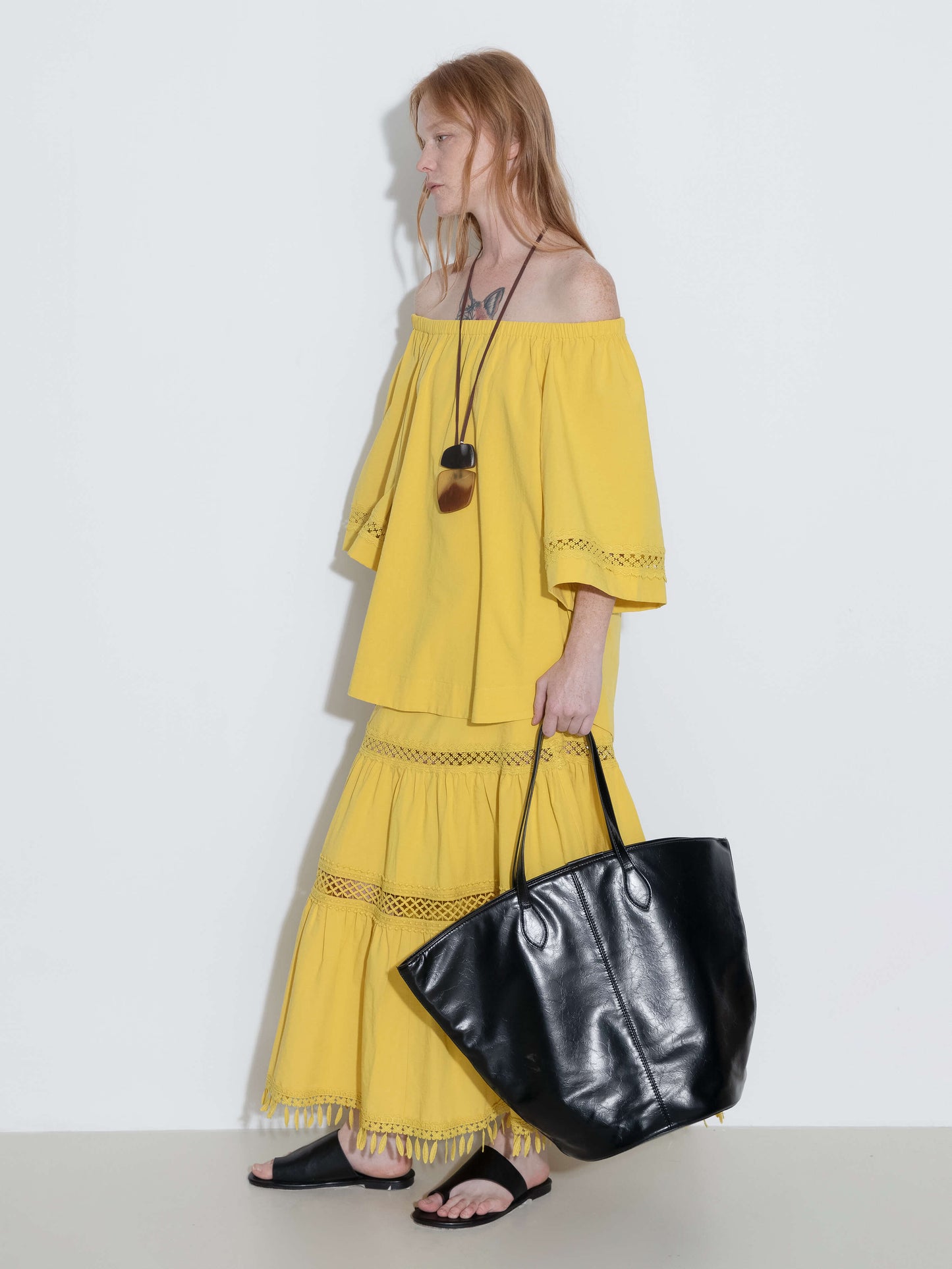 High-Waisted Hollow Out Tassel Trim Maxi Skirt
