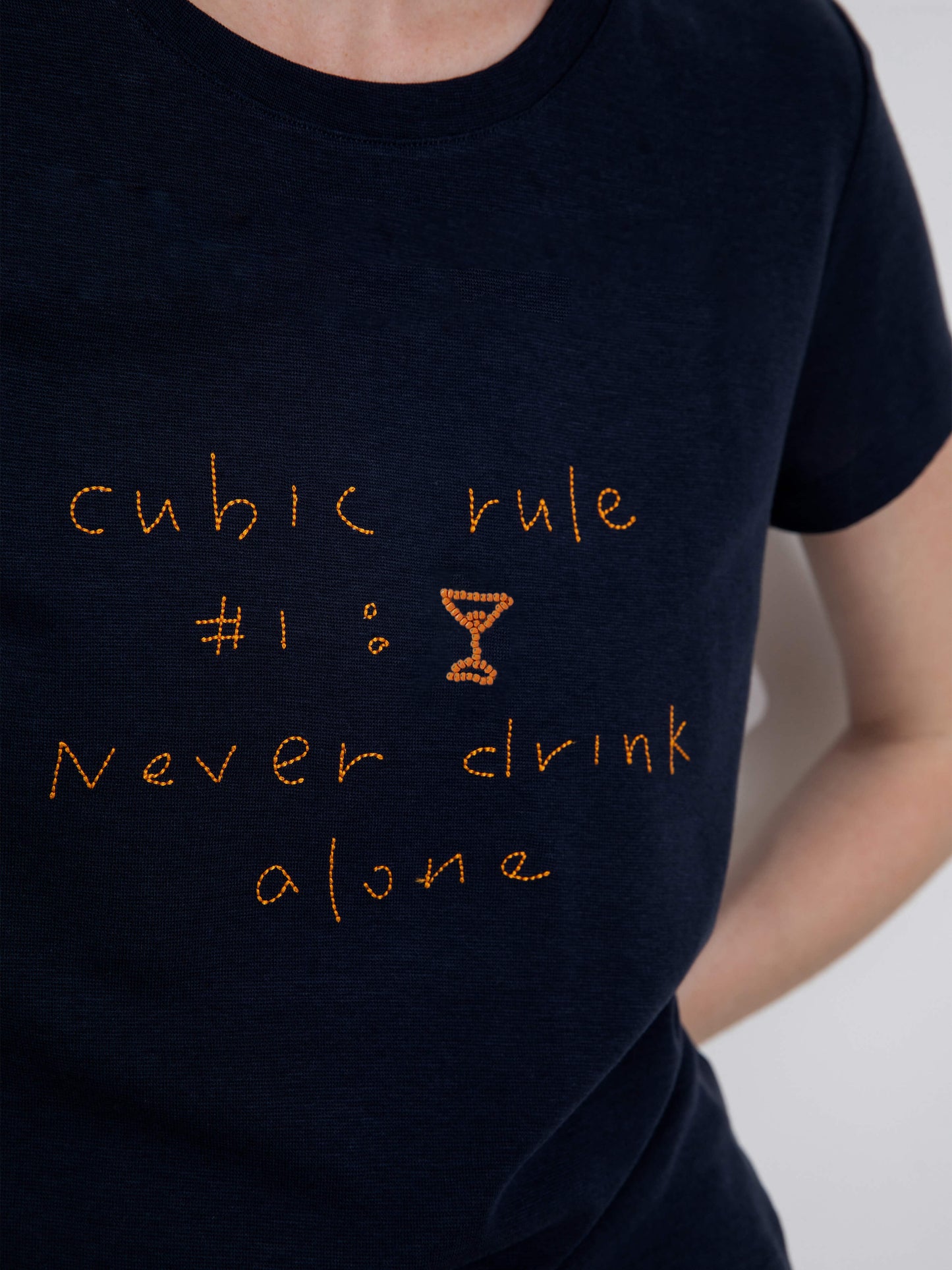 Cropped Letter Embroidered T-shirt