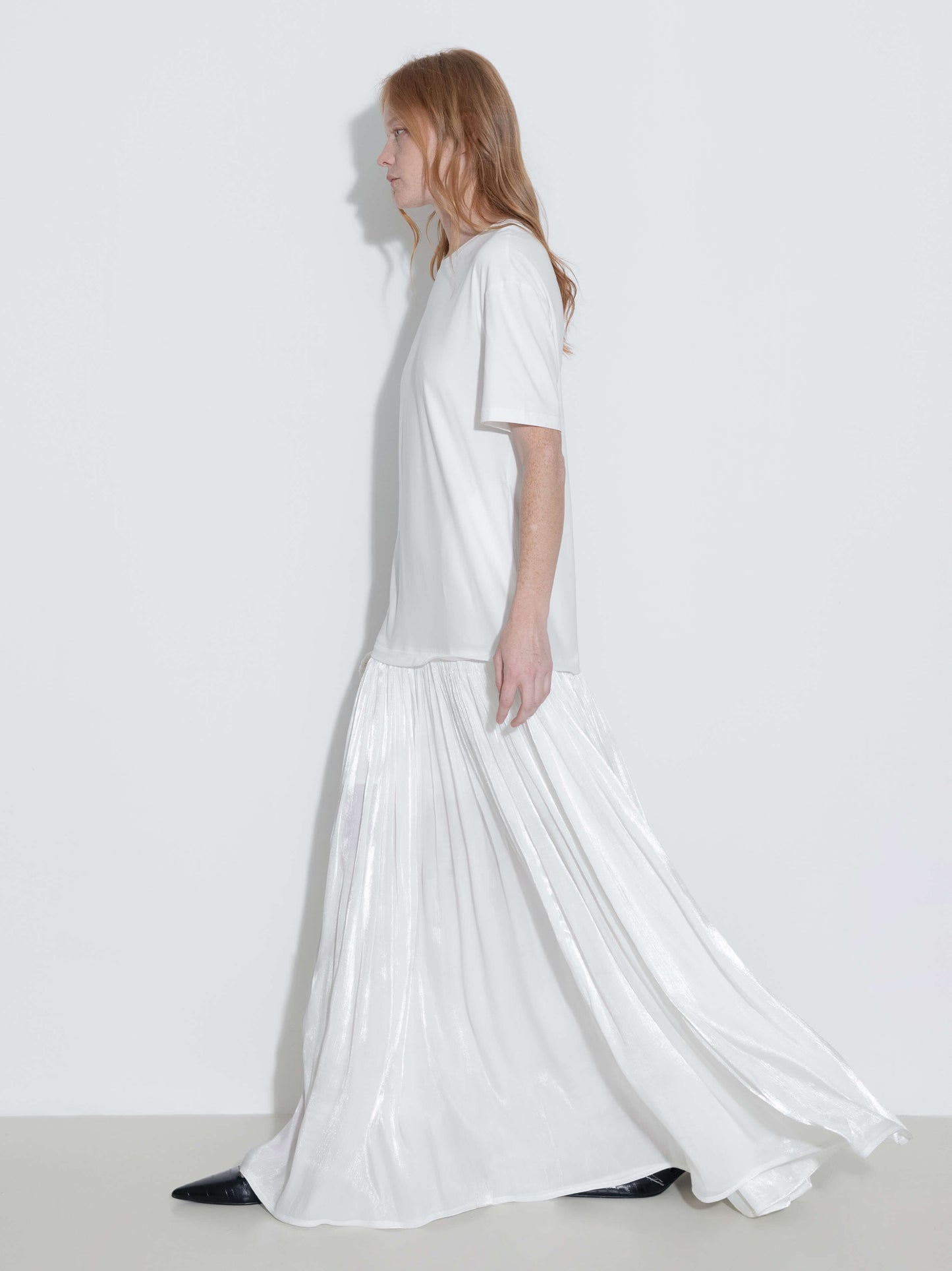 Oversized Round Neck Short Sleeve Pleated Dress