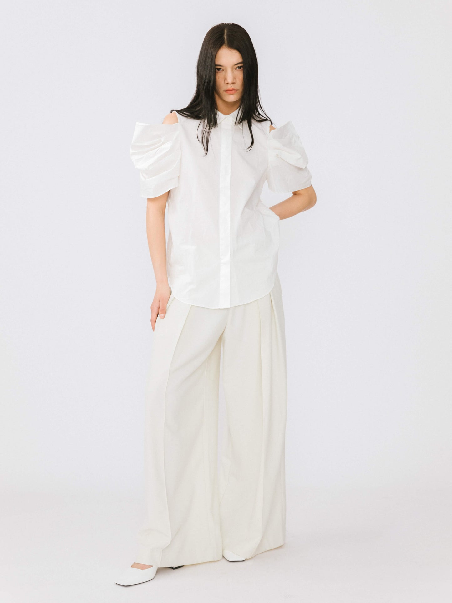 Off-Shoulder Short Sleeve Cotton Shirt