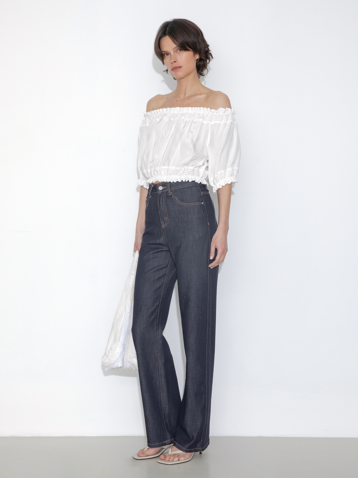 Off-Shoulder Cropped Top with Cut-Out Panels