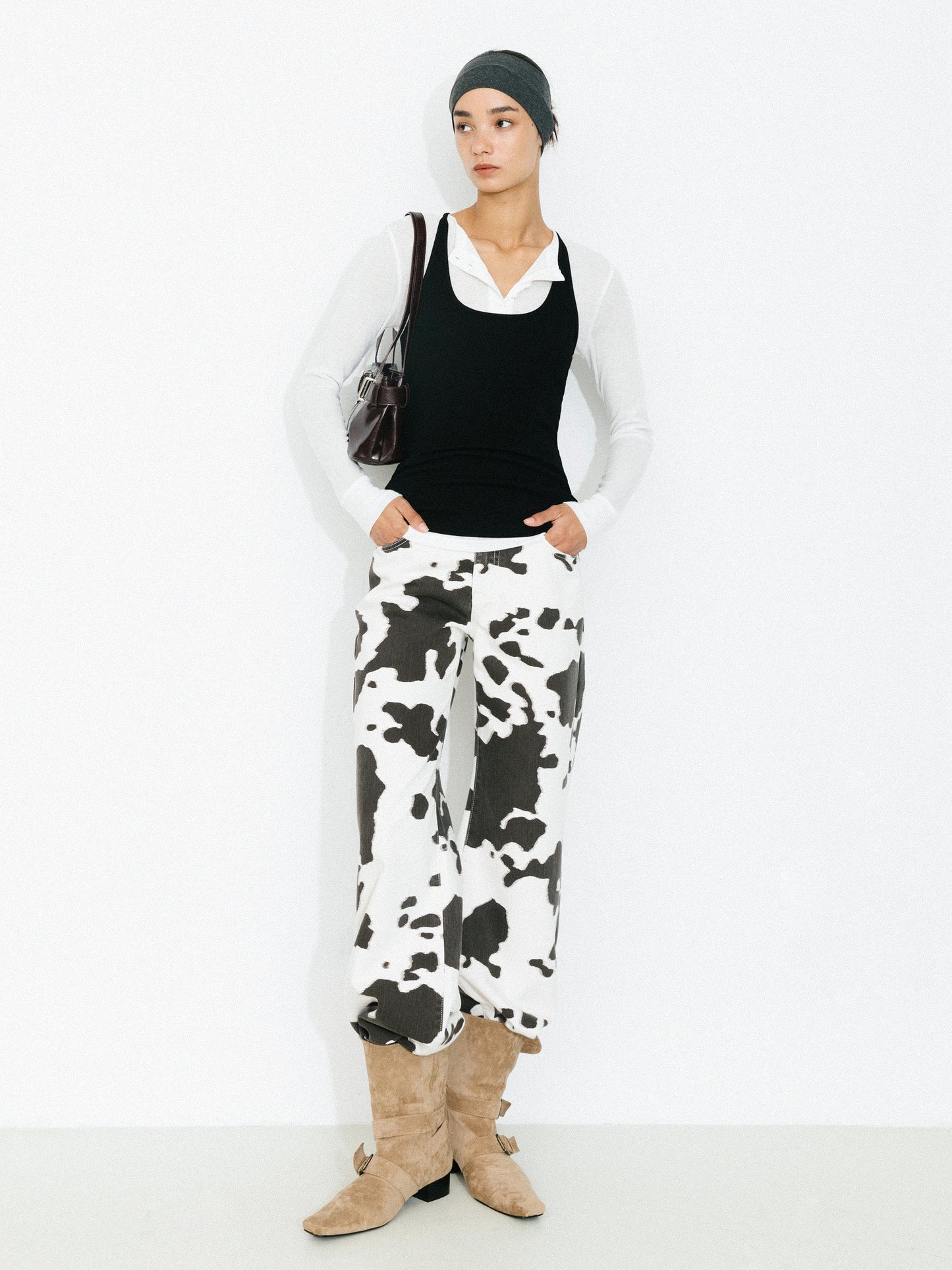 Cow Print Wide-Leg Trousers