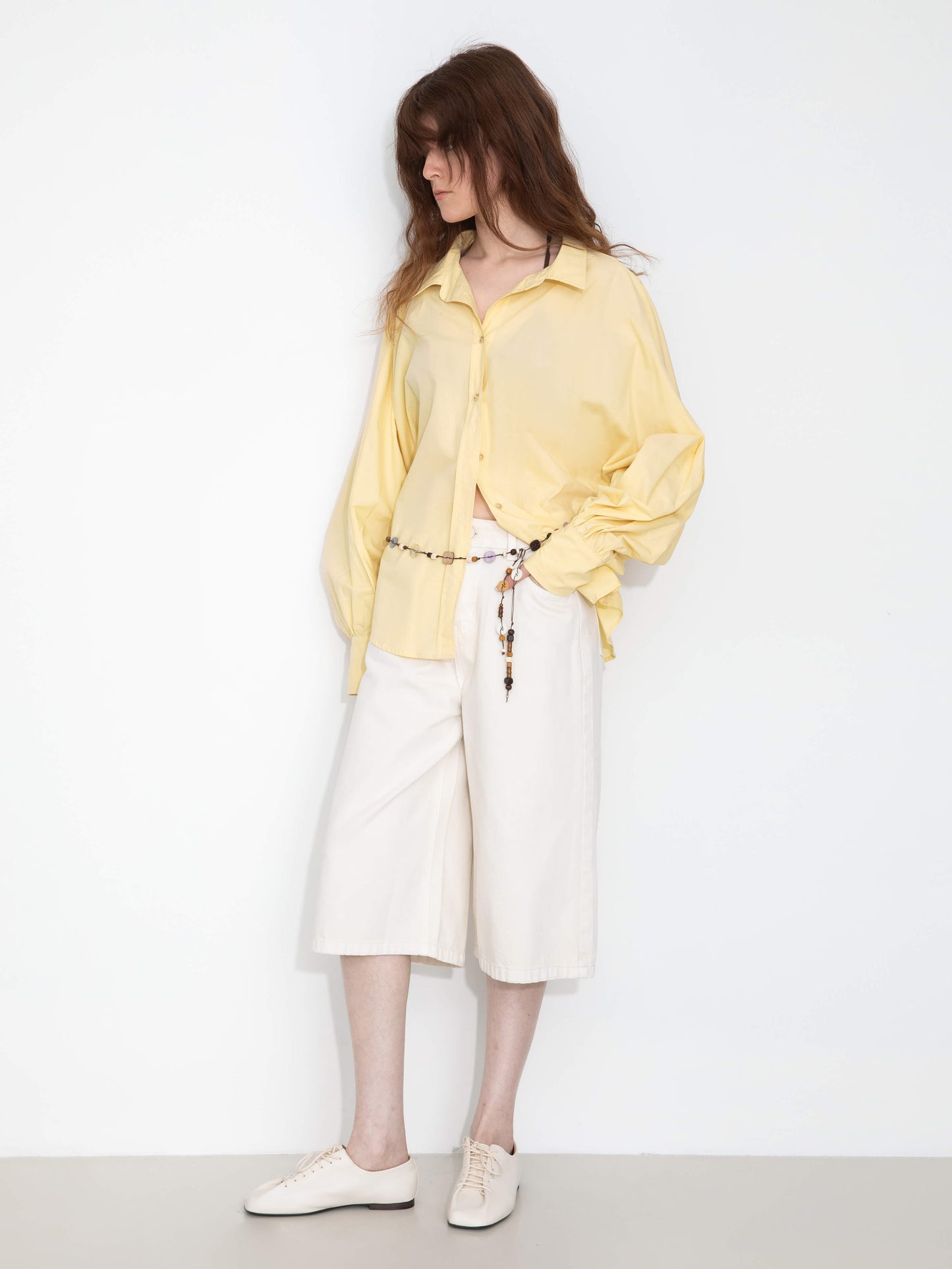 100% Cotton Oversized Balloon Sleeve Backless Tie Shirt